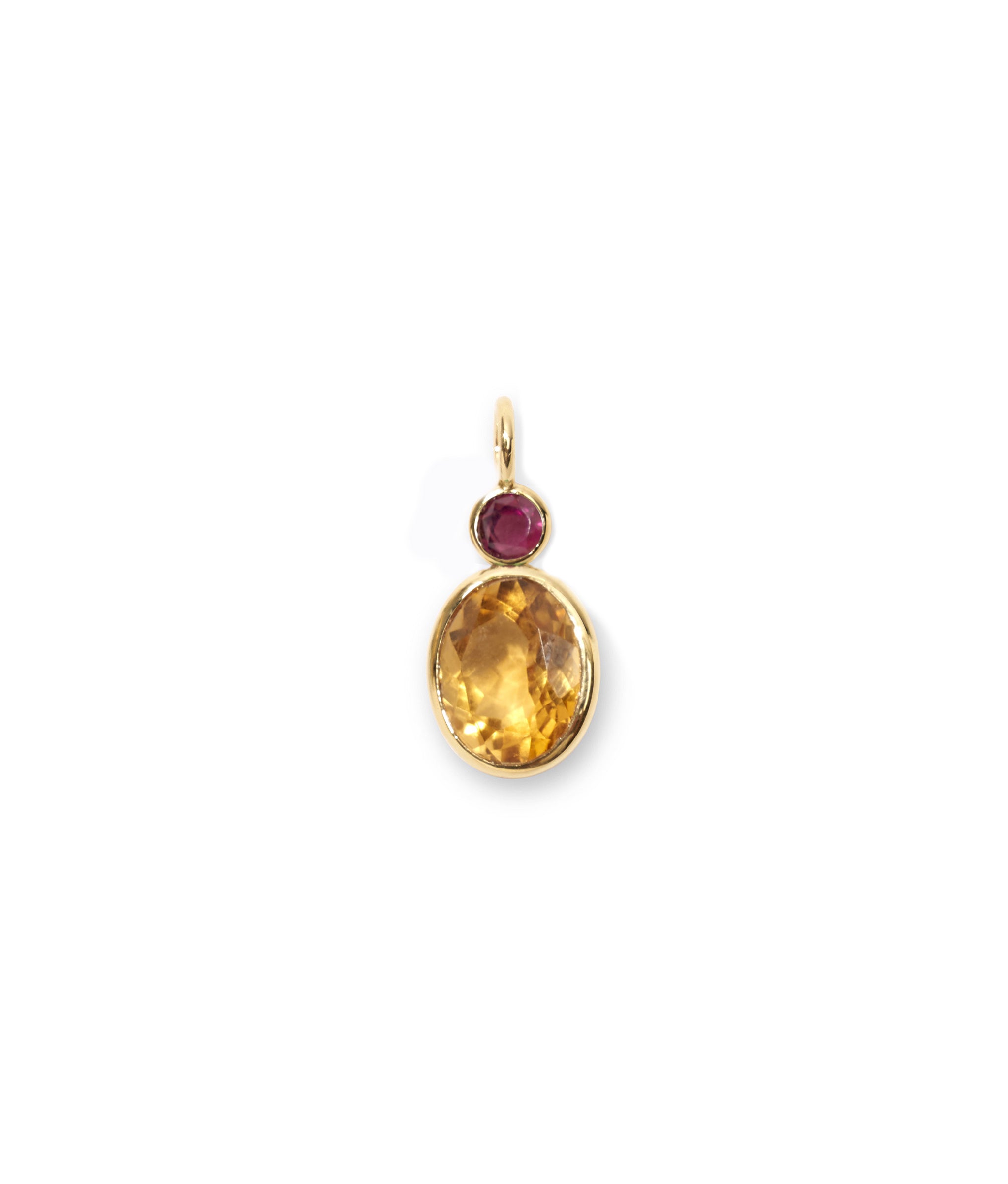 Oval 14k Gold Necklace Charm in Garnet & Citrine