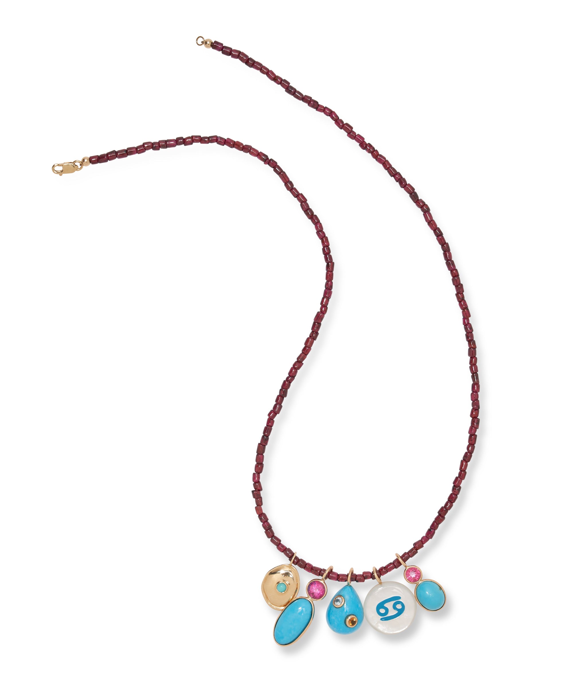Oval 14k Gold Necklace Charm in Pink Topaz & Turquoise