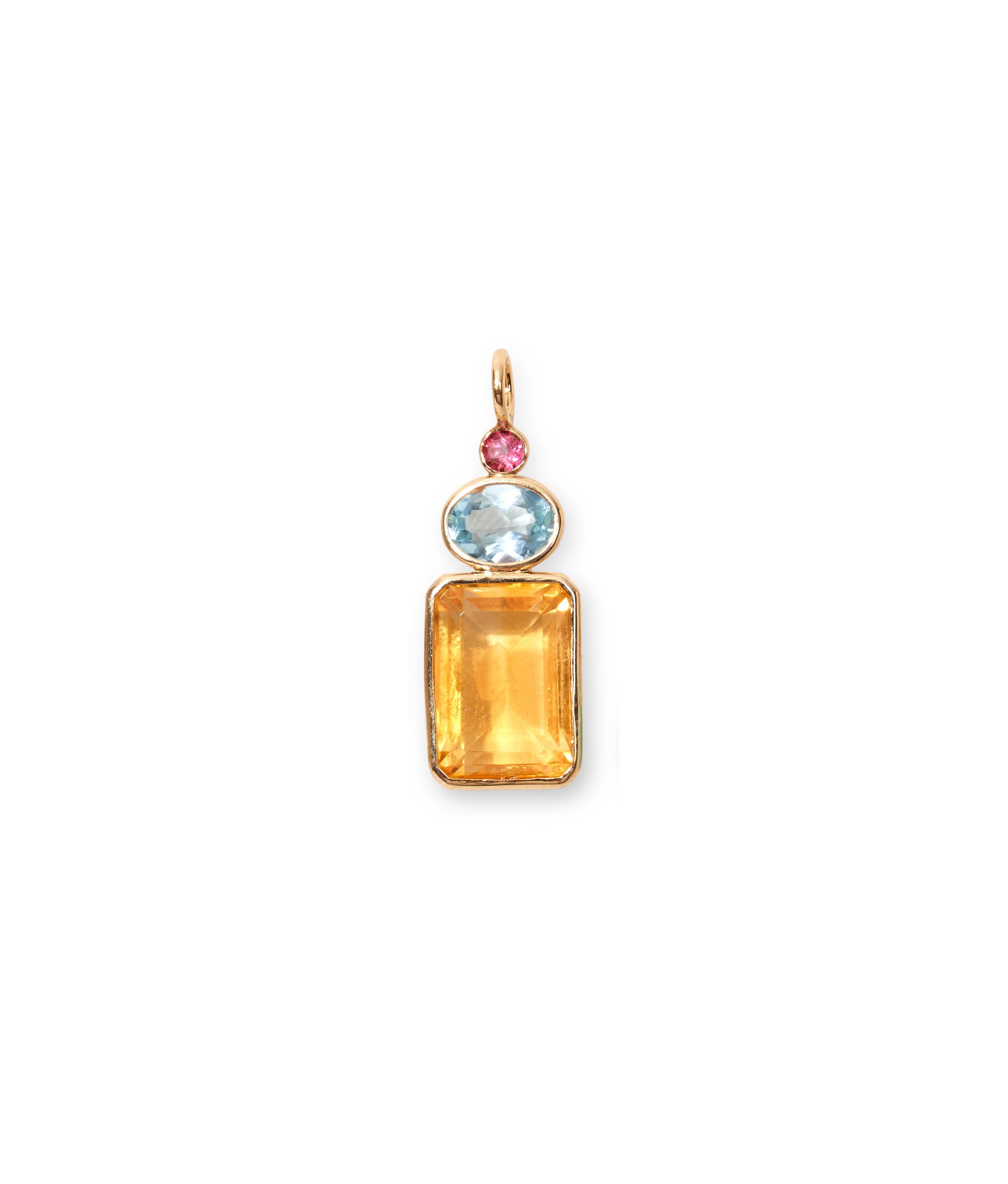 Rectangle Column 14k Gold Necklace Charm in Pink Topaz, Sky Blue Topaz & Citrine