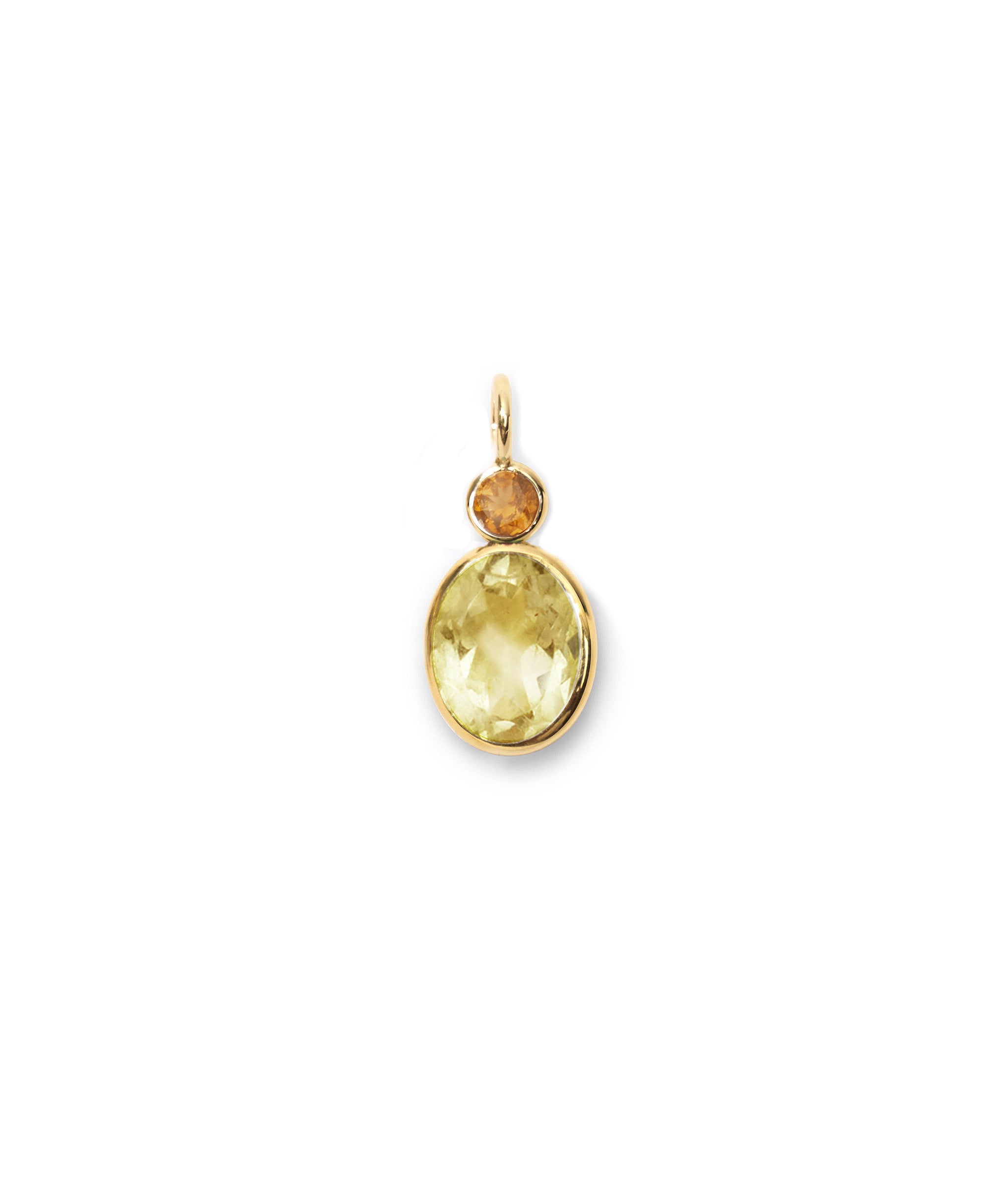 Oval 14k Gold Necklace Charm in Citrine & Lemon Quartz. 14k gold charm with Citrine and Lemon quartz ovals.