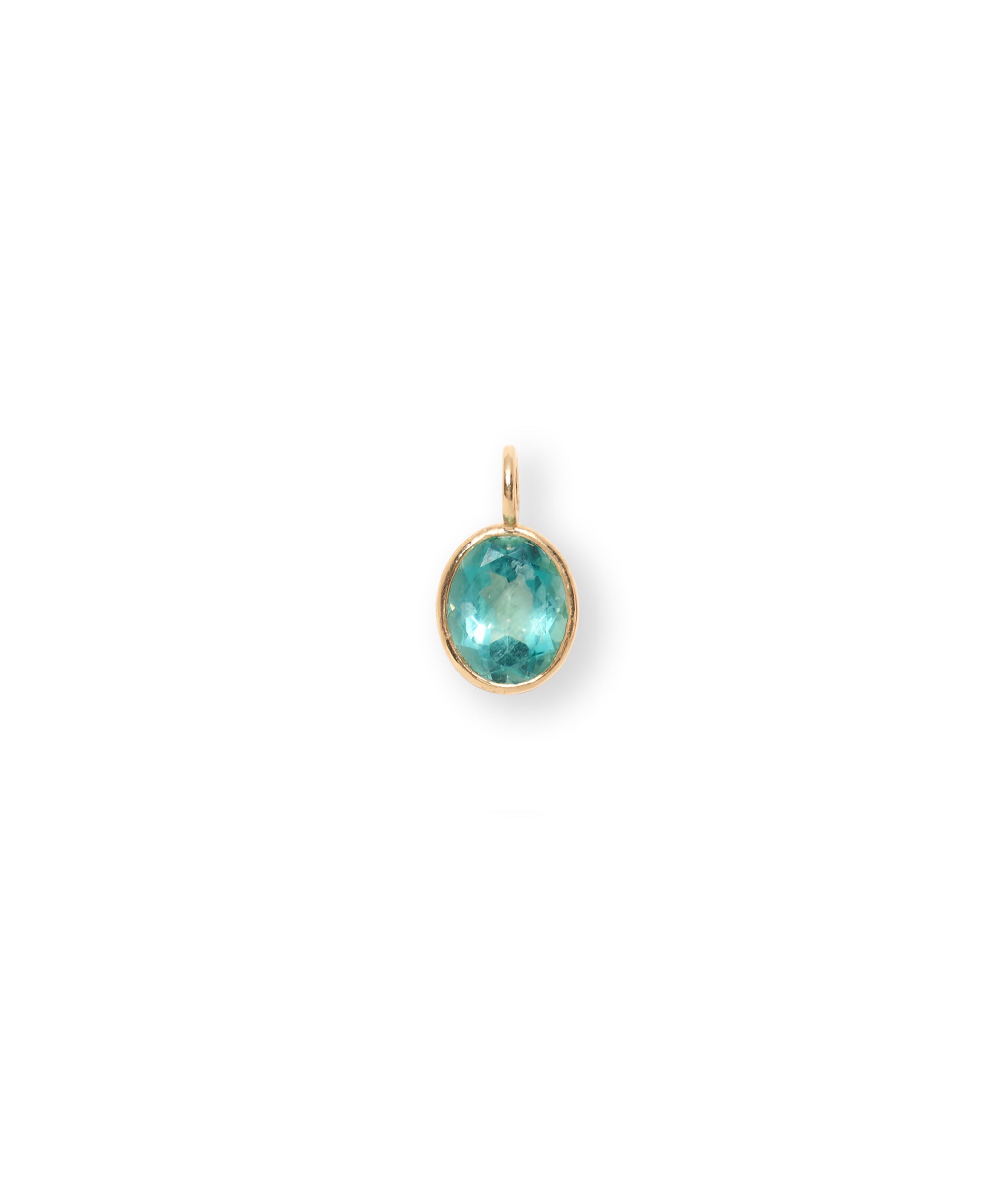 Singular Oval 14k Gold Necklace Charm in Green Topaz. Green Topaz Oval with 14k gold.