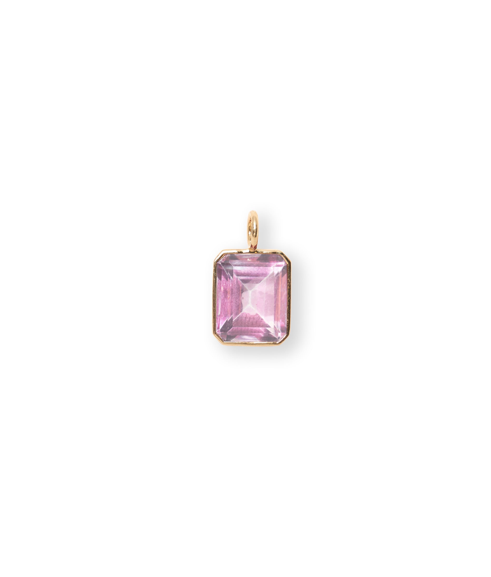 Singular Rectangle 14k Gold Necklace Charm in Light Pink Topaz