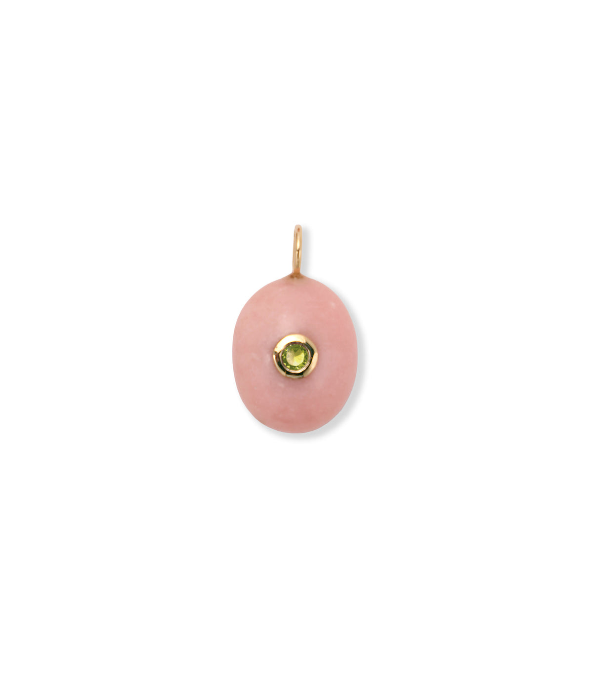 Pink Opal Oval & Peridot 14k Gold Necklace Charm