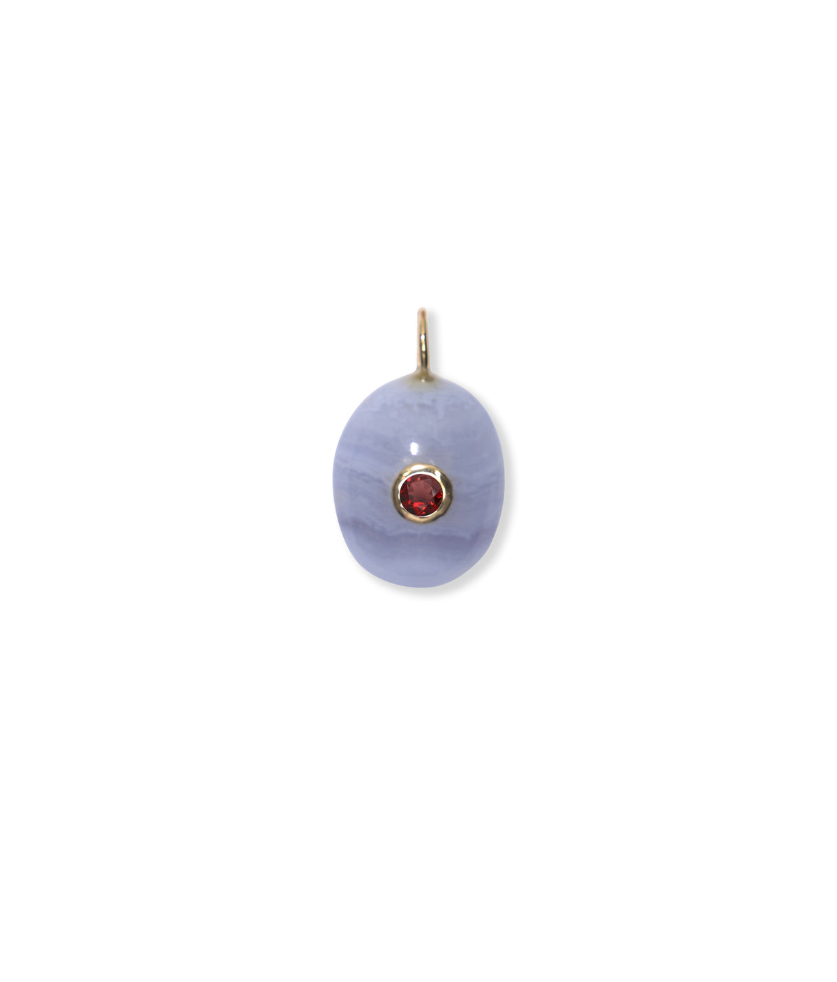 Blue Lace Agate Oval & Pink Rhodolite 14k Gold Necklace Charm