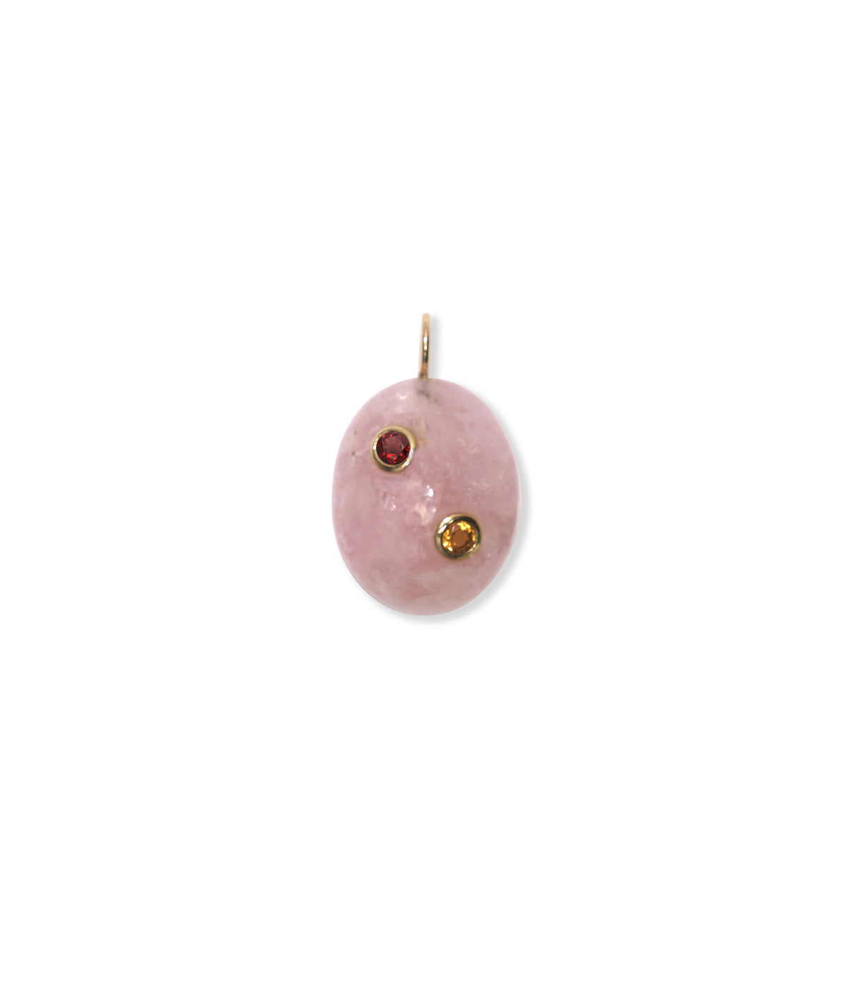 Rose Quartz Oval, Pink Rhodolite, & Citrine 14k Gold Necklace Charm