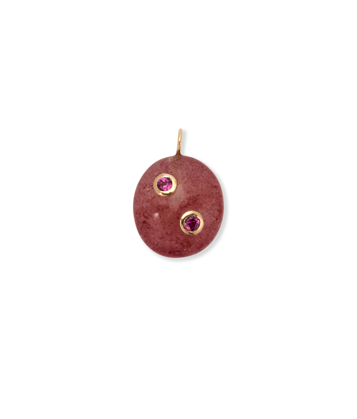 Strawberry Quartz Oval & Pink Rhodolite 14k Gold Necklace Charm