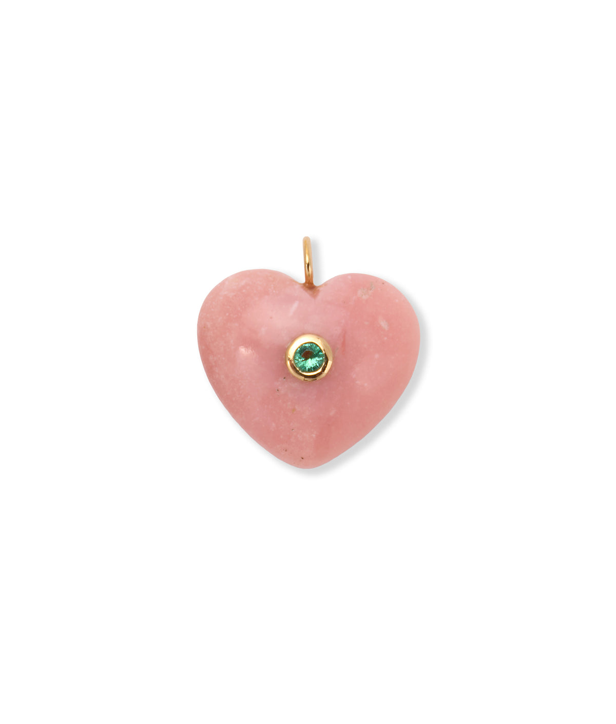Pink Opal Heart & Emerald 14k Gold Necklace Charm
