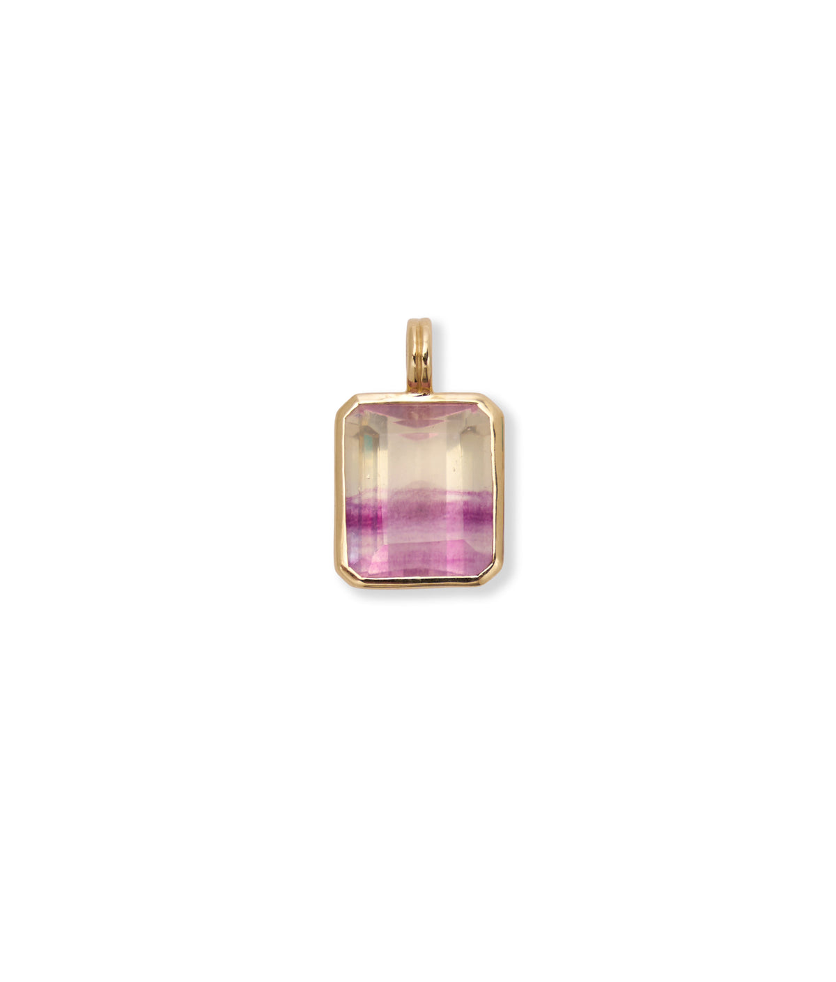 Rectangle 14k Gold Necklace Charm in Bicolor Fluorite
