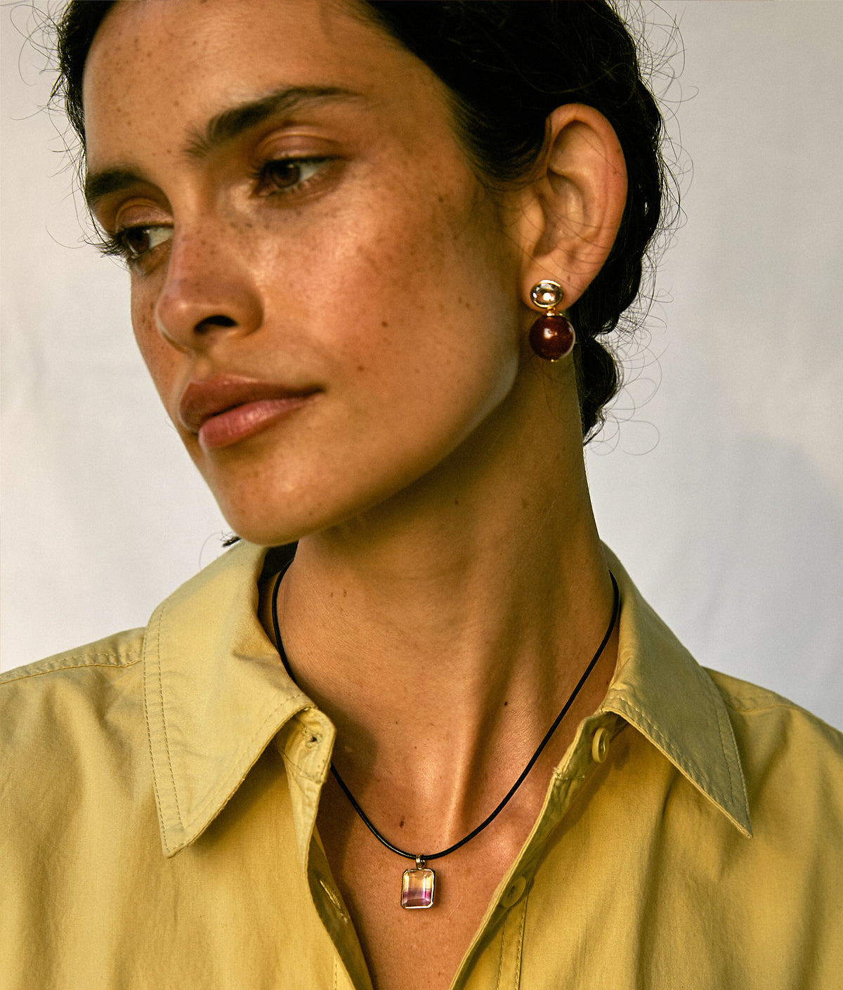 Rectangle 14k Gold Necklace Charm in Bicolor Fluorite