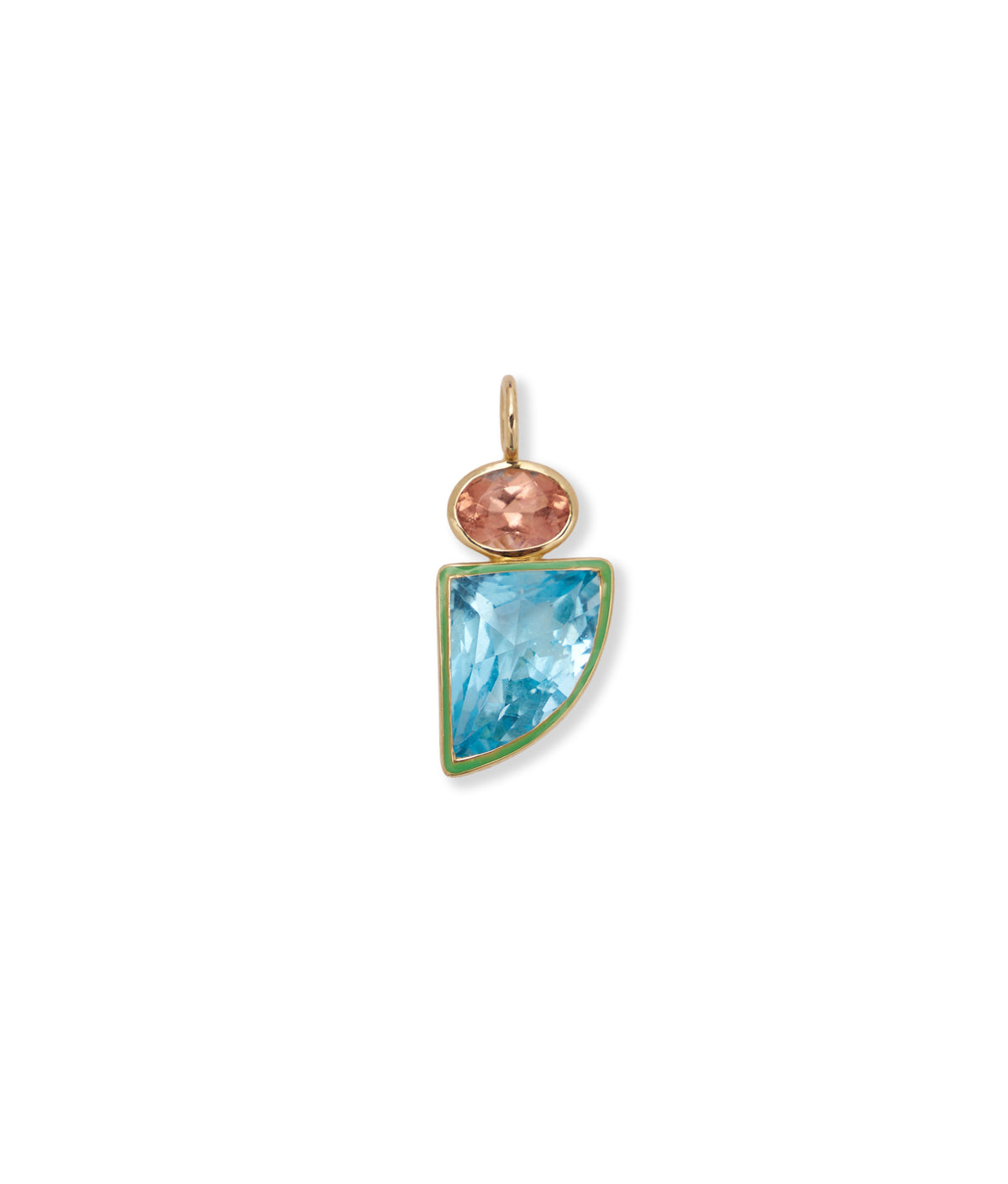 Enamel Fin 14k Gold Necklace Charm in Salmon Tourmaline  & Sky Blue Topaz