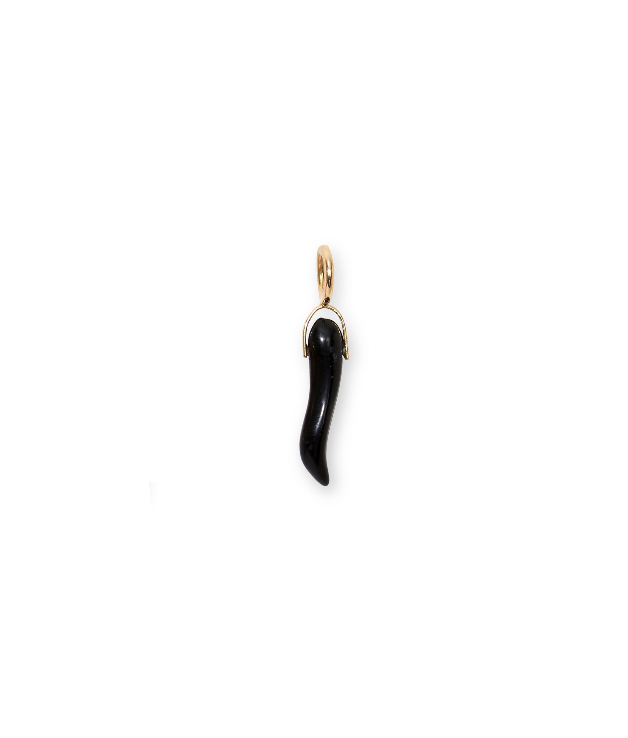 Black Horn 14K Necklace Charm. Black cornicello horn with gold bale and ring