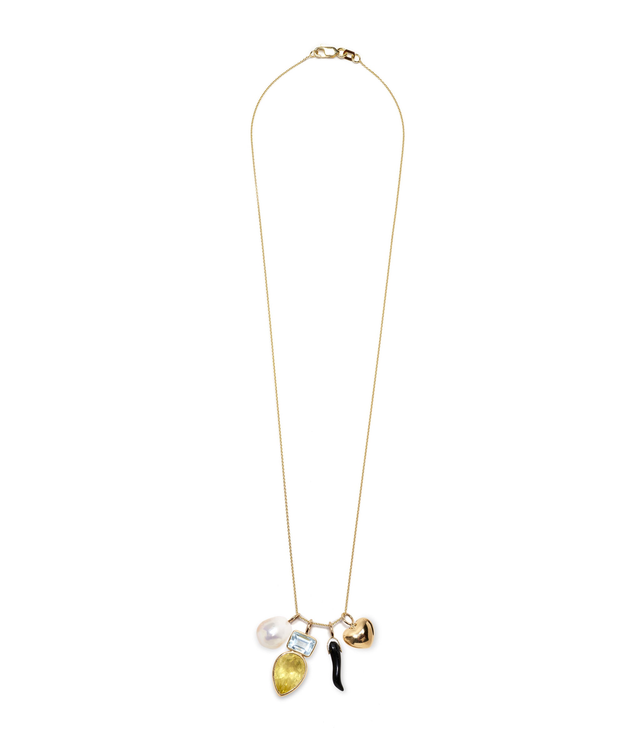 Dainty gold necklace with assorted semiprecious charms