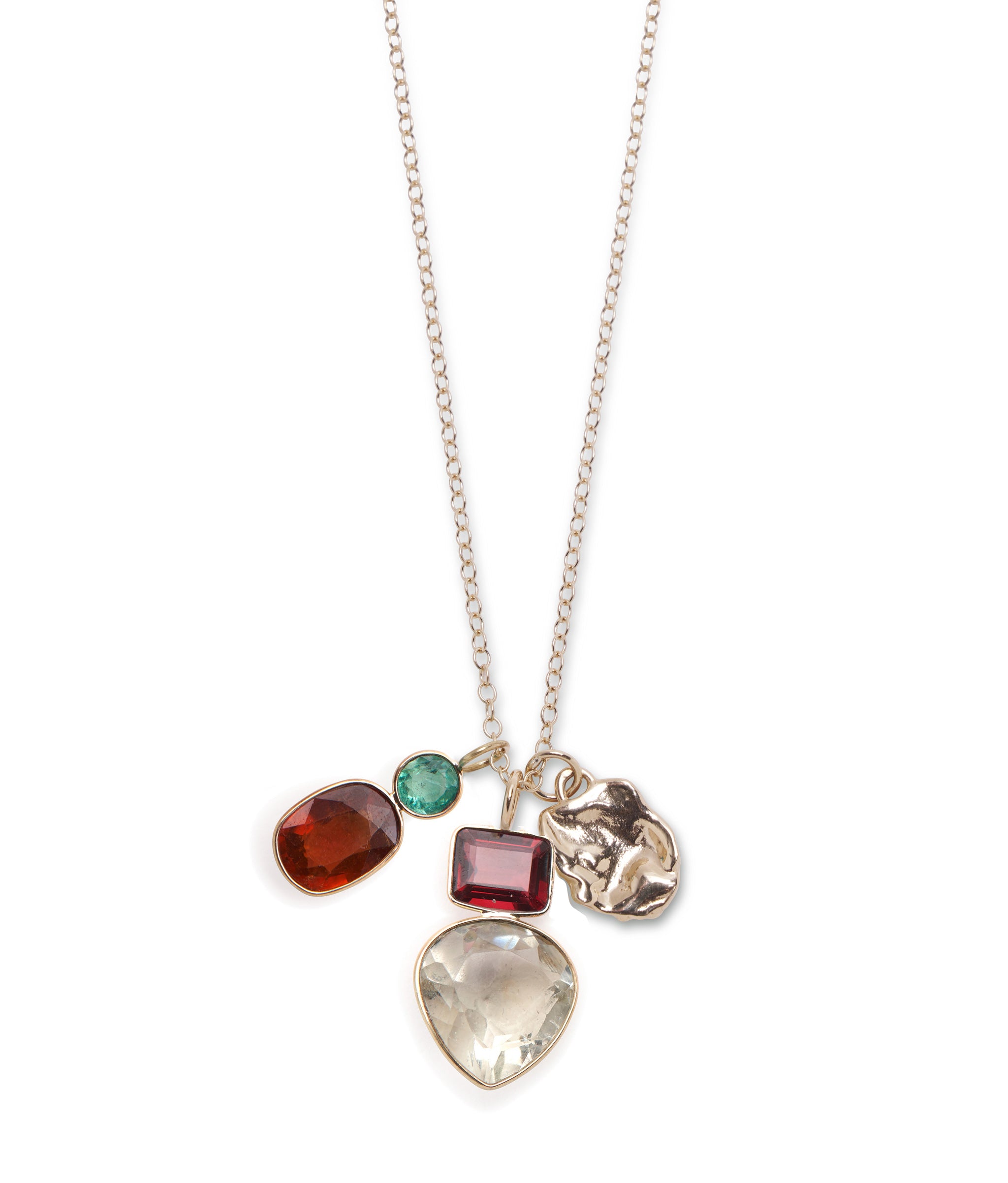 Emerald & Hessonite Garnet 14k Gold Necklace Charm