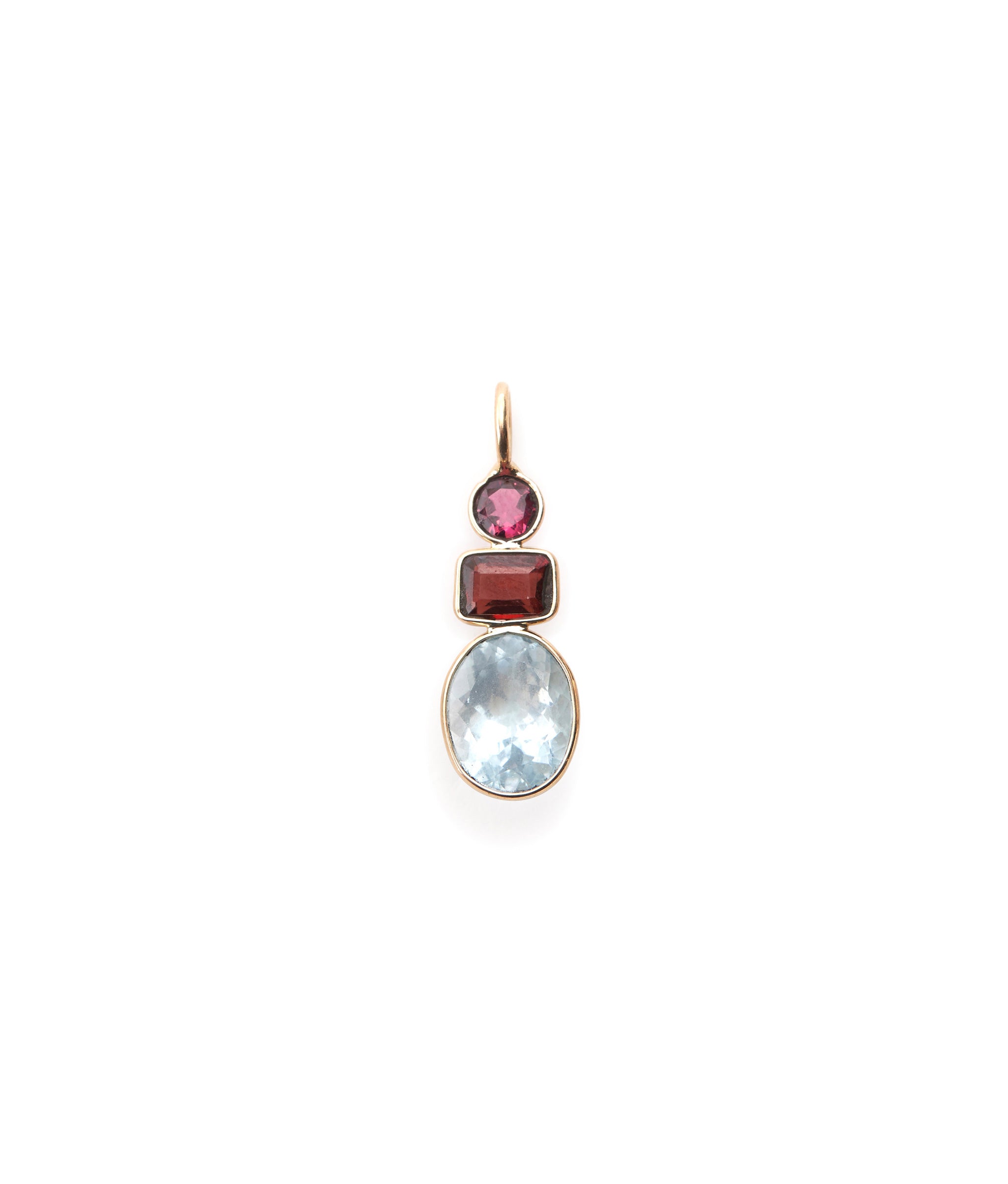 Pink Tourmaline, Brown Tourmaline, & Aquamarine 14k Gold Necklace Charm