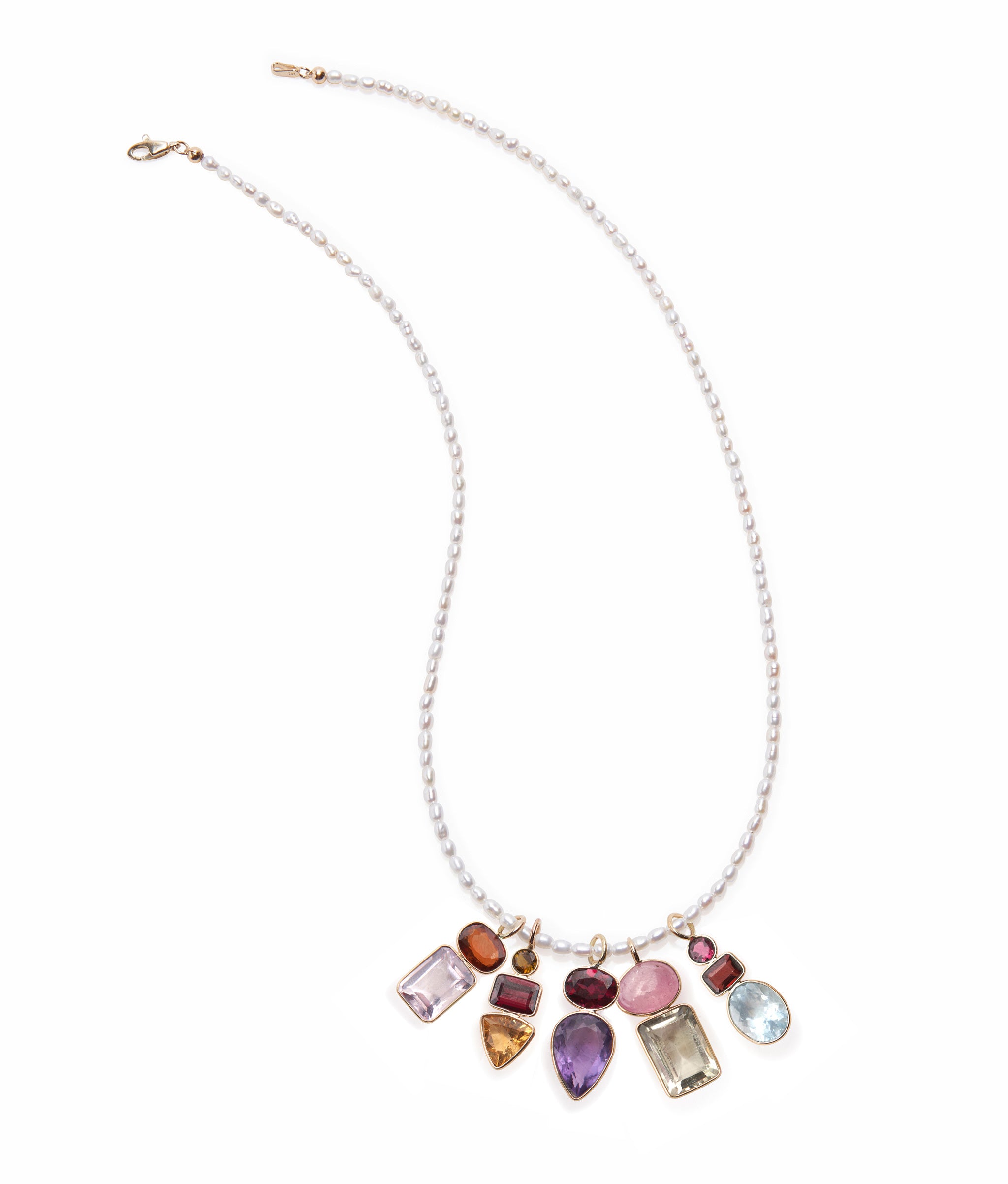 Pink Tourmaline, Brown Tourmaline, & Aquamarine 14k Gold Necklace Charm