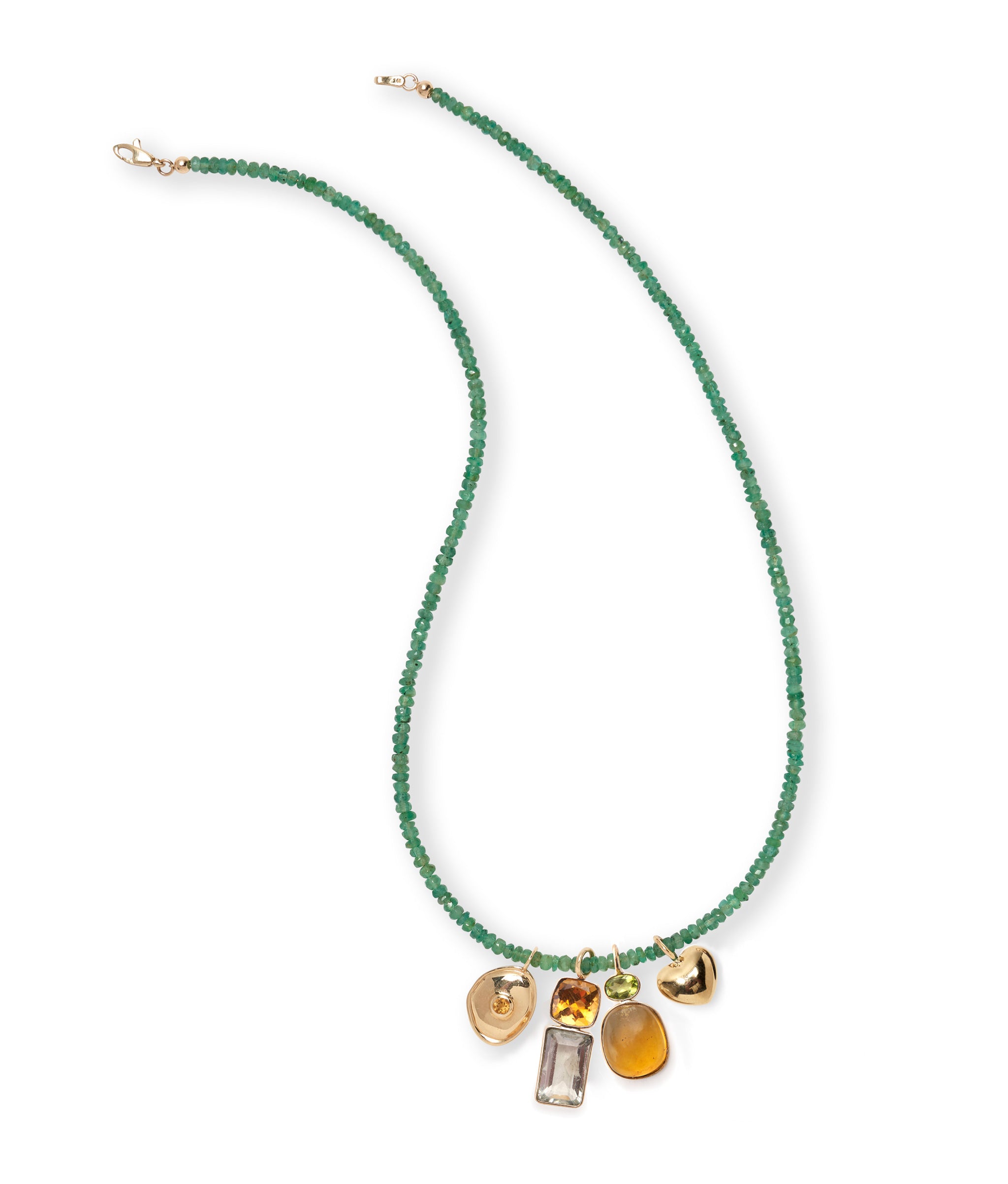 Green Tourmaline & Large Amber Cabochon 14k Gold Necklace Charm