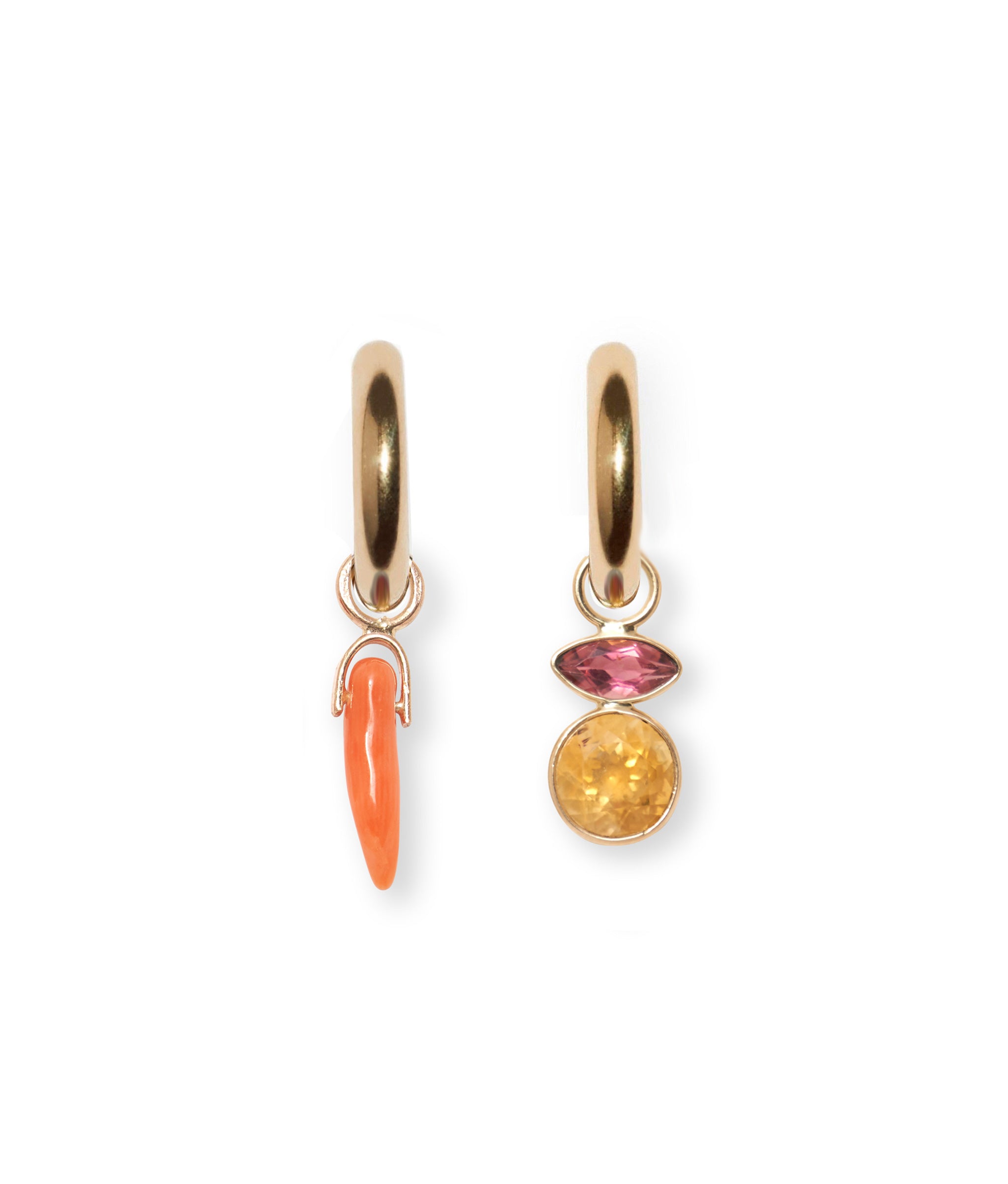 Orange Coral Horn 14k Gold Earring Charm