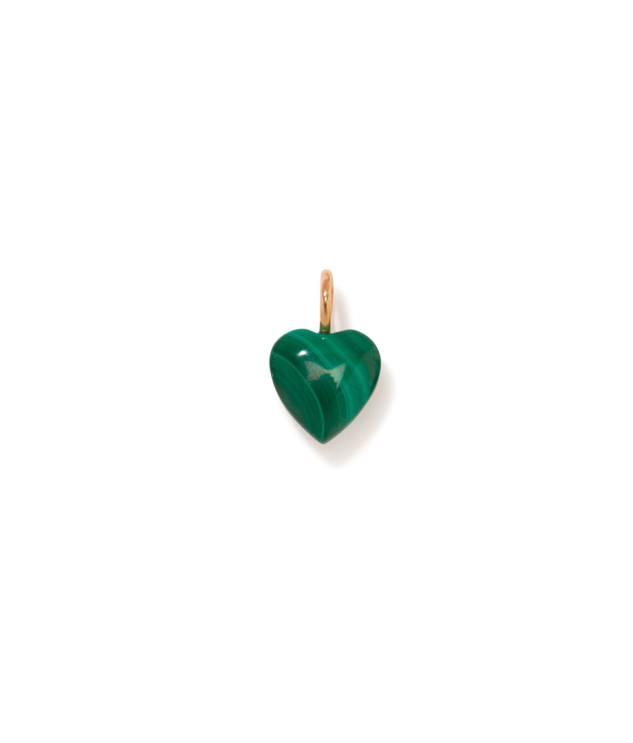 14k Gold Puffy Heart Necklace Charm in Malachite