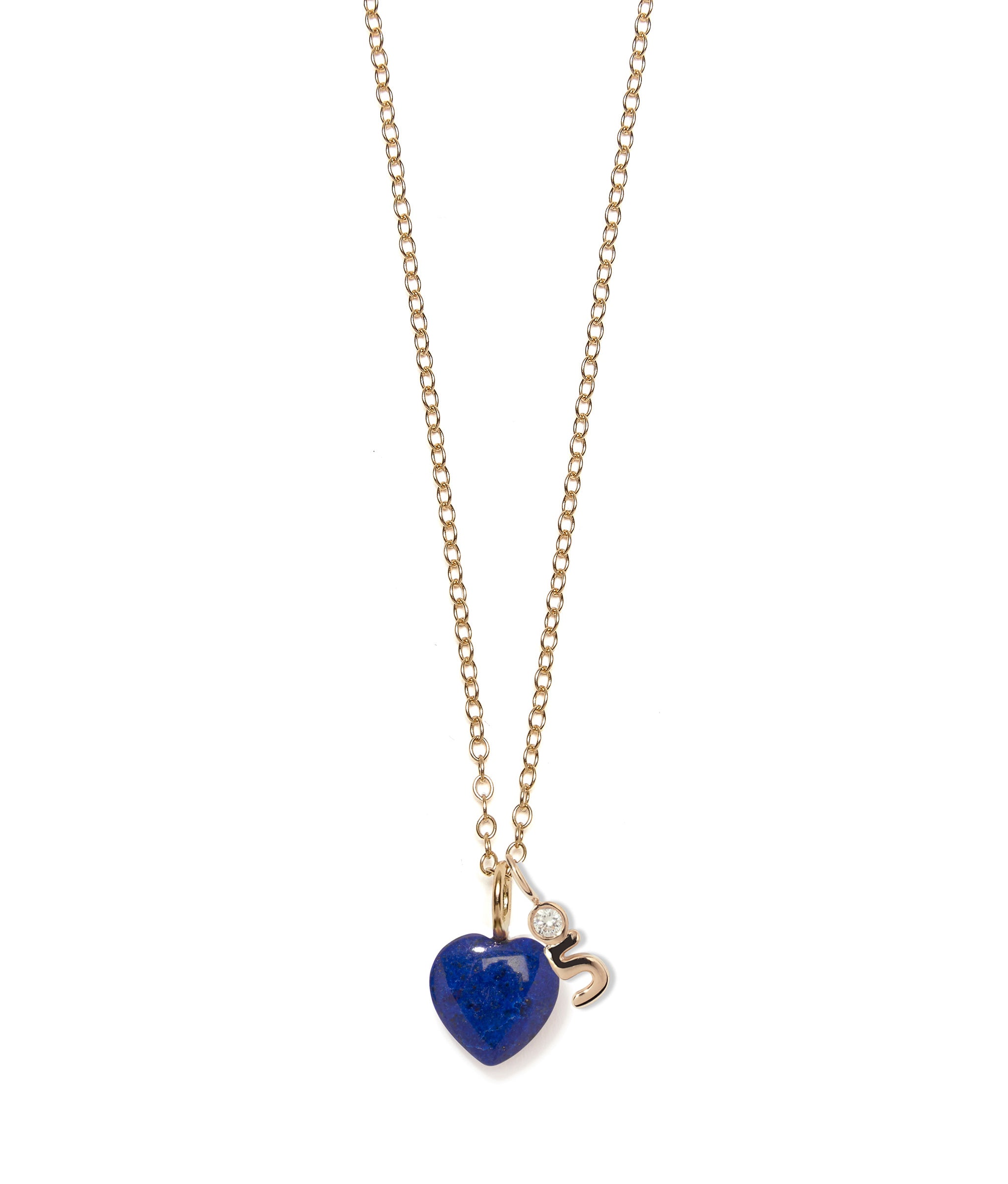 14k Gold Puffy Heart Necklace Charm in Lapis