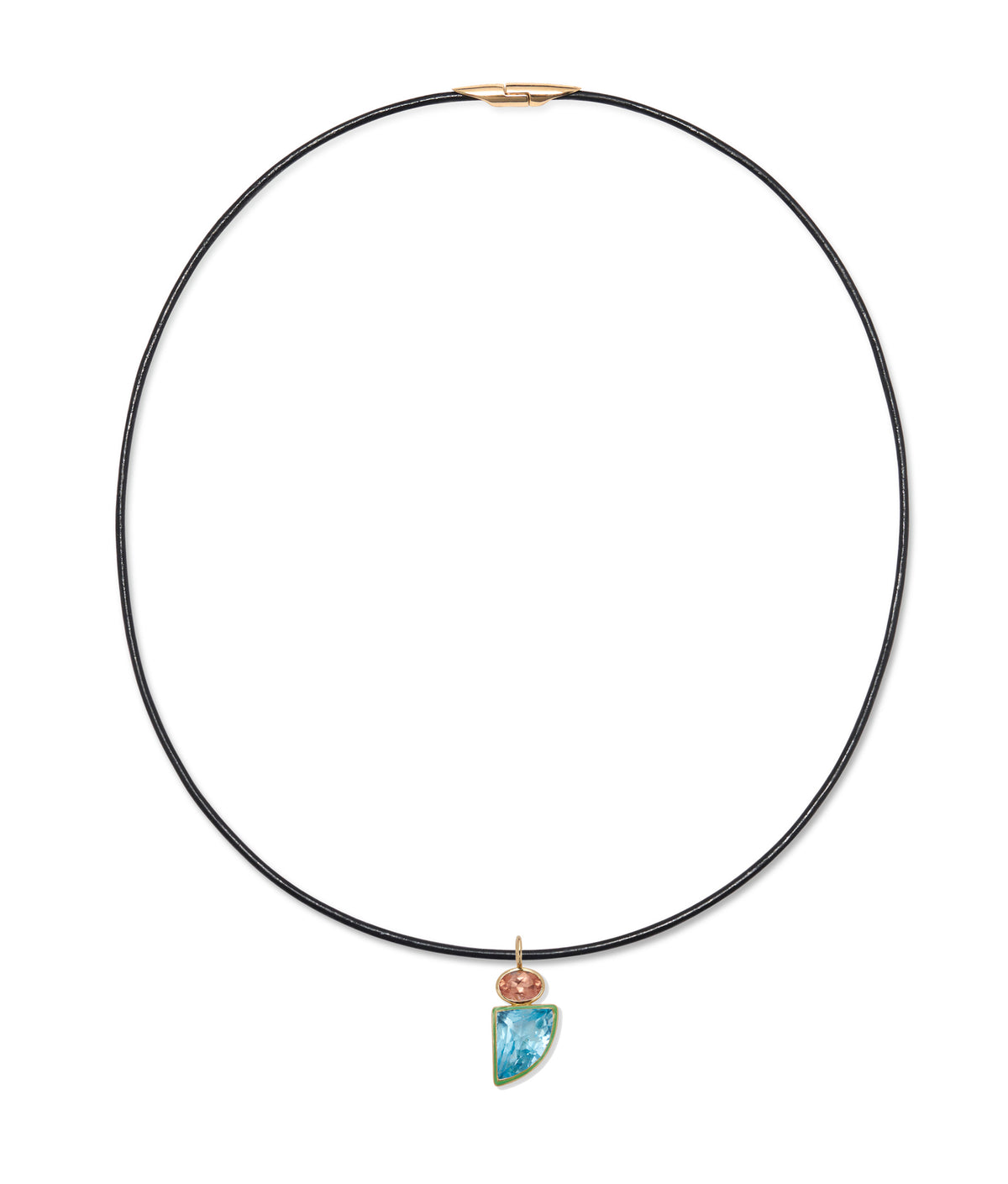 Enamel Fin 14k Gold Necklace Charm in Salmon Tourmaline  & Sky Blue Topaz