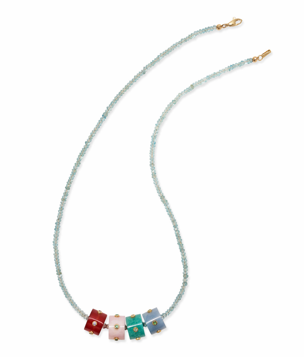 14k Gold Rondelle Charm in Red Agate & Tanzanite