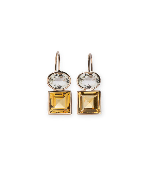 14k Gold Duo Earrings in Green Amethyst & Citrine | Lizzie Fortunato