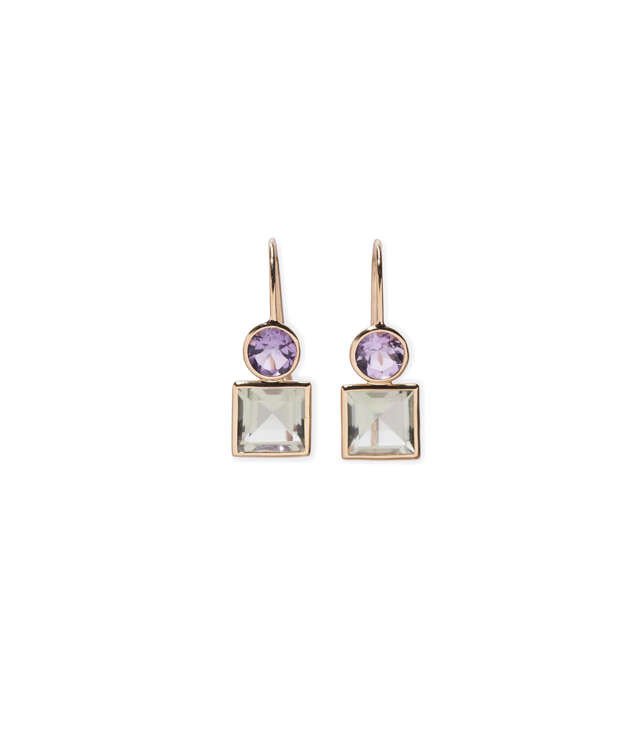 Pale green amethyst gem earrings with rigid gold on sale wire