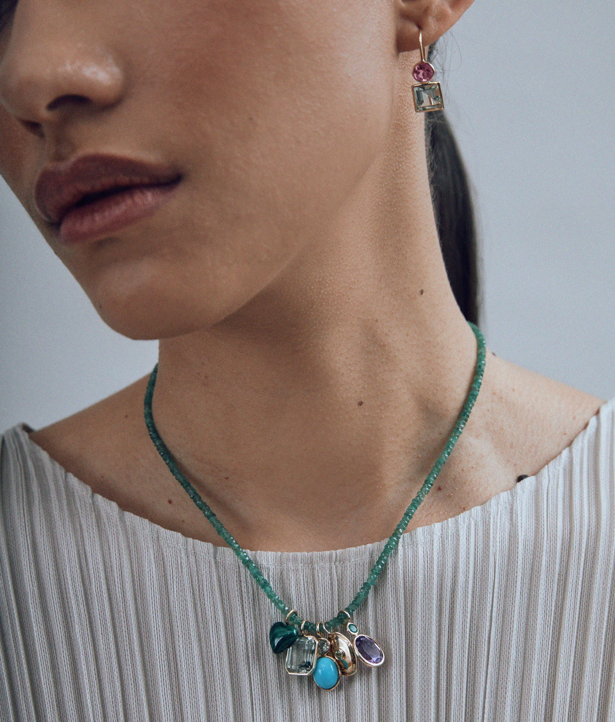 Pastille Earrings in Pink Topaz & Green Amethyst