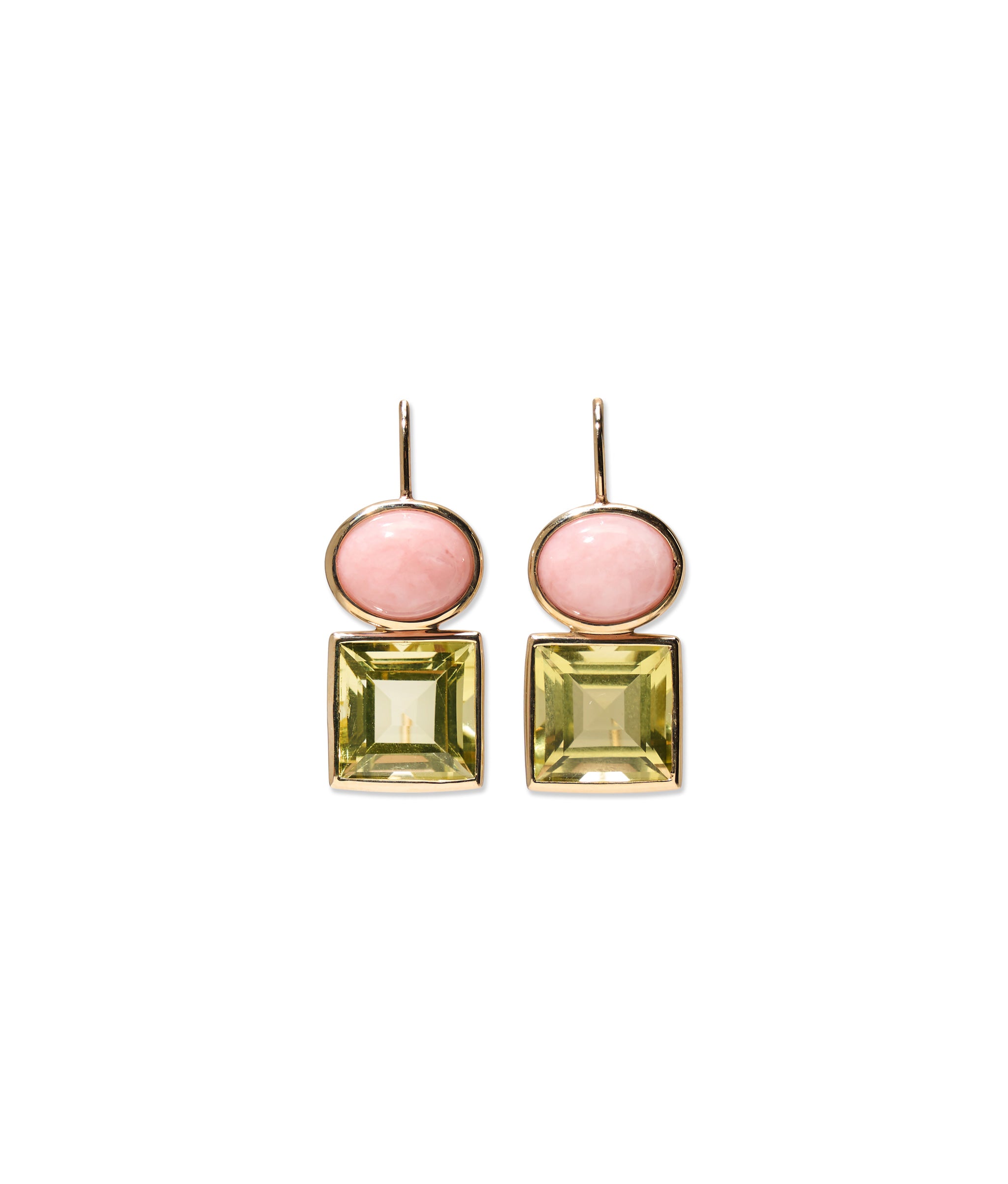 14k Gold Duo Earrings in Pink Opal & Lemon Quartz
