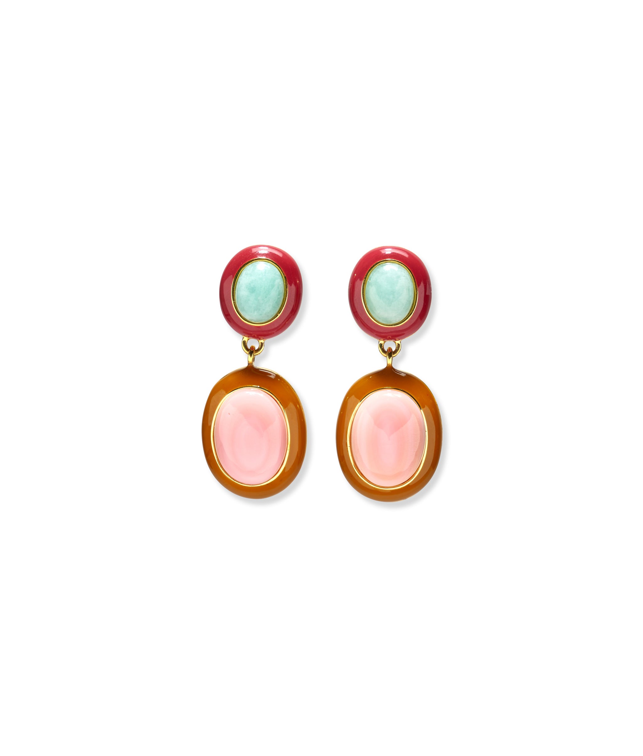 Papaya Earrings in Pink Conch in a white background. 