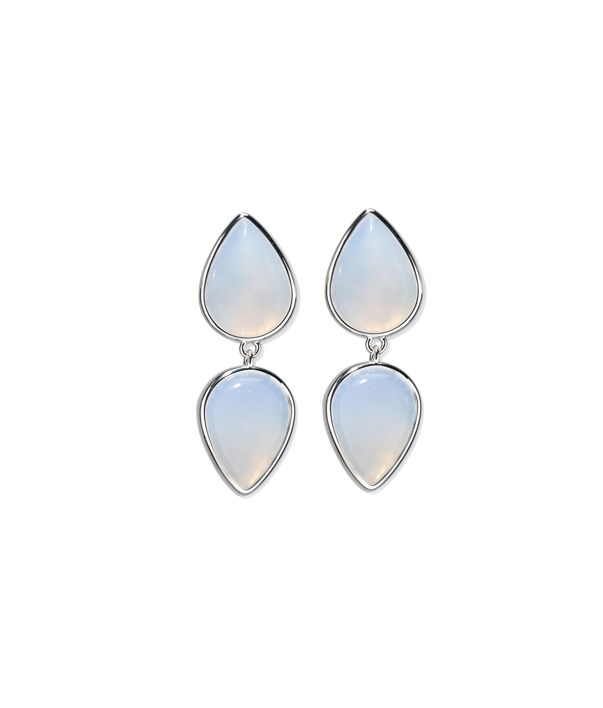 Electra earrings in Blue Chalcedony made with silver-plated brass.