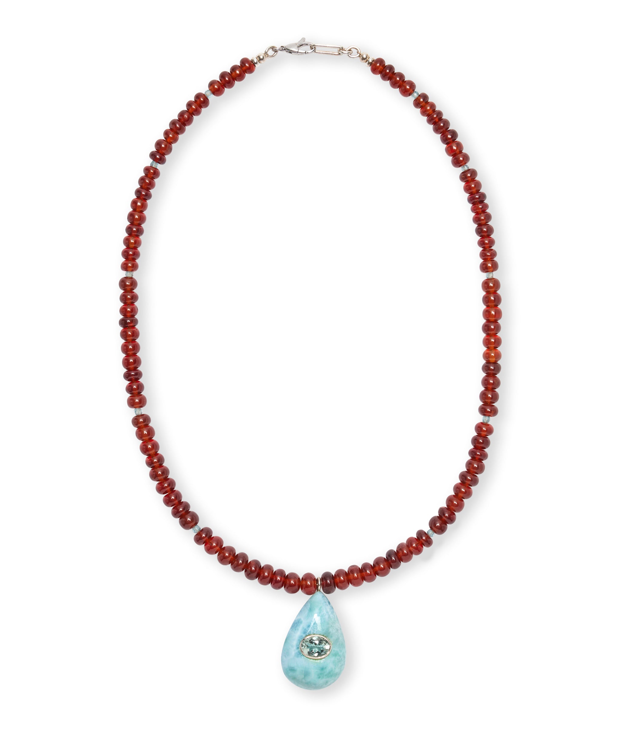 Garnet, Larimar & Sterling Silver Pendant Necklace