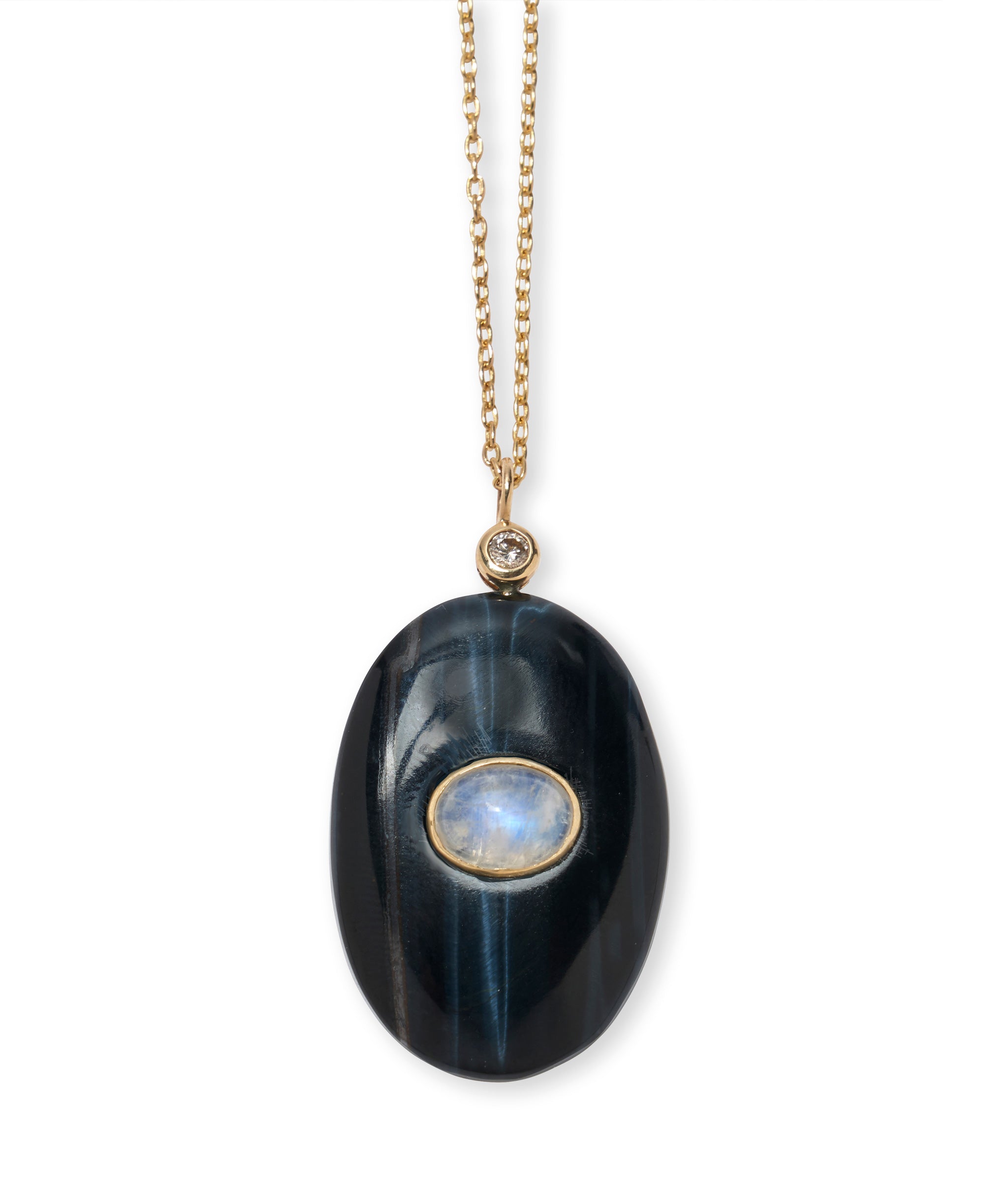 Tiger's Eye, Moonstone & 14k Gold Pendant Necklace