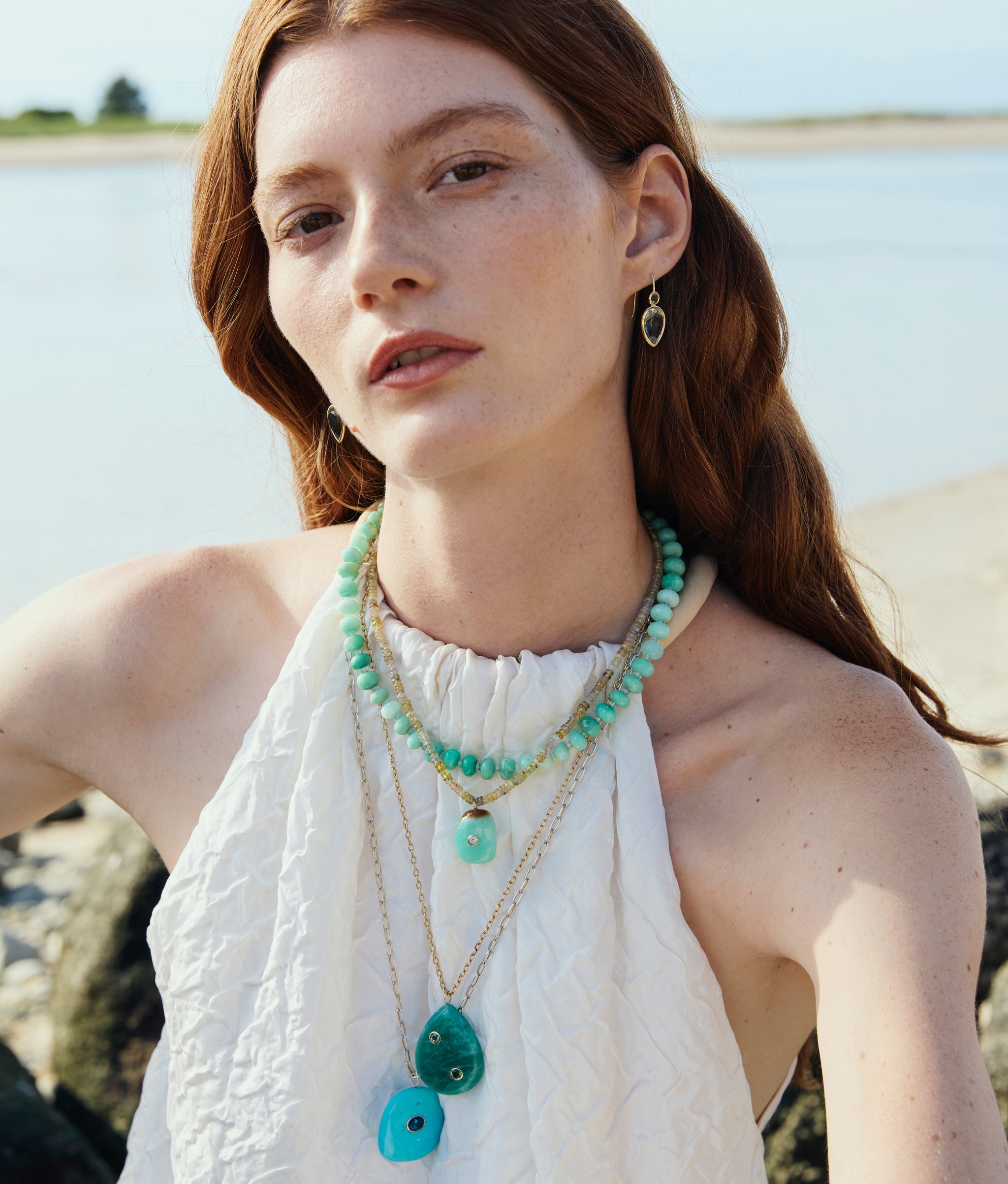 Chrysoprase & Aquamarine 14k Gold Necklace