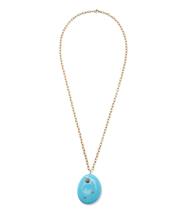 14k Gold Turquoise & Heavy Chain Pendant Necklace
