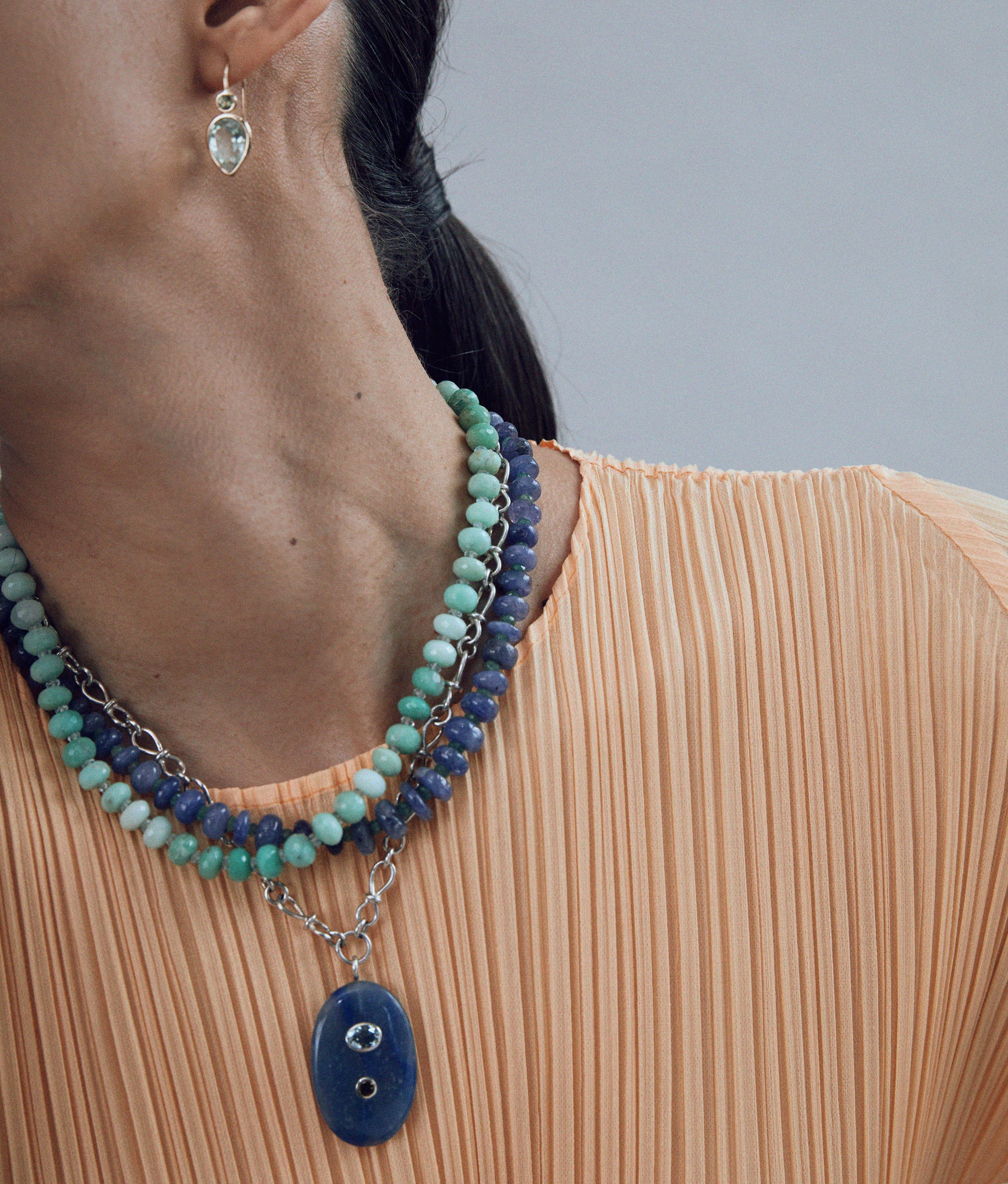 Blue Quartz & Sterling Silver Pendant Necklace