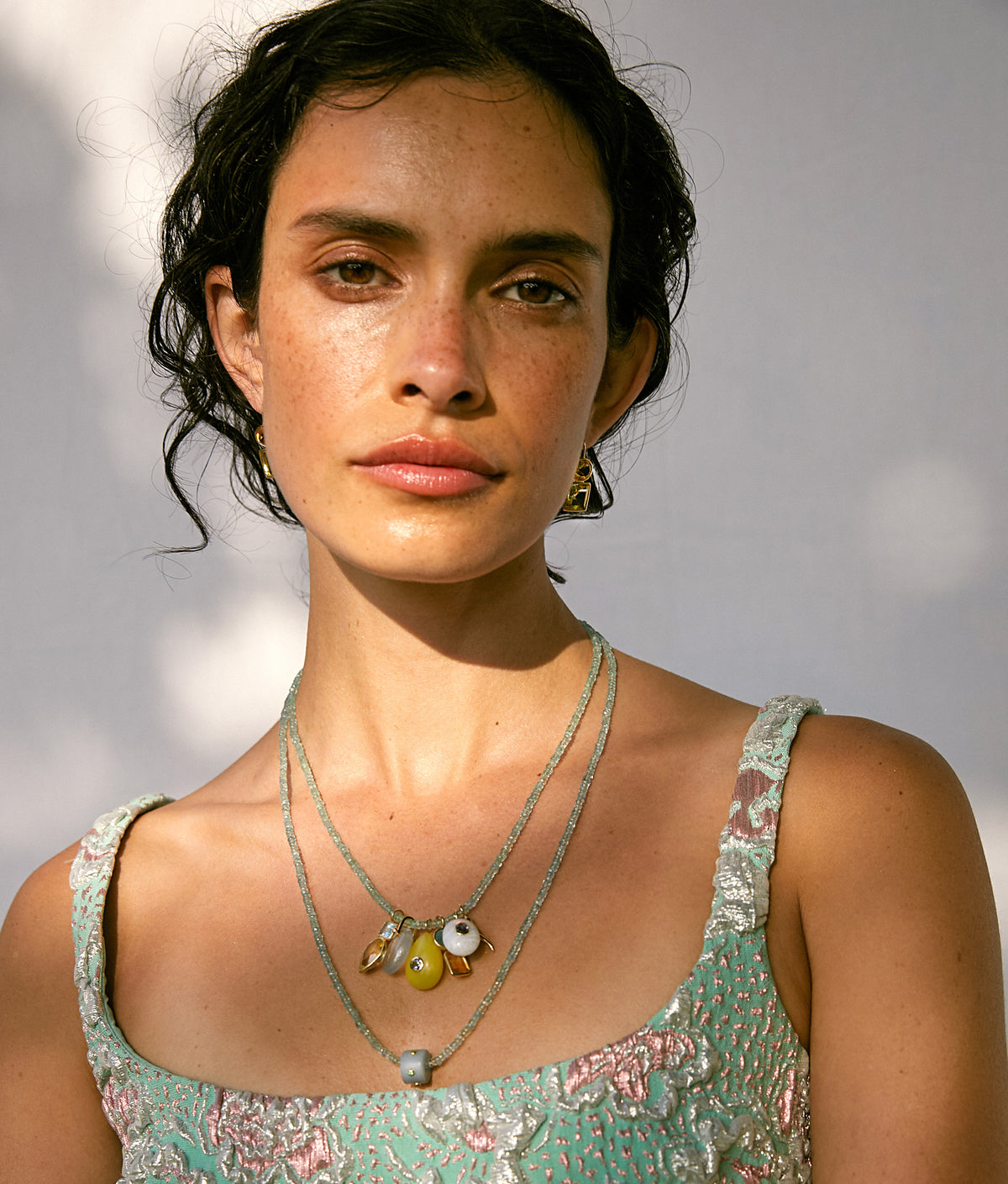 Tiny Beaded Necklace in Aquamarine