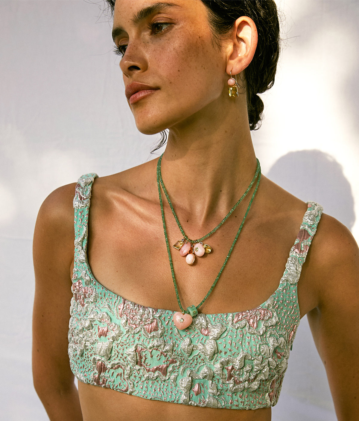Tiny Beaded Necklace in Emerald