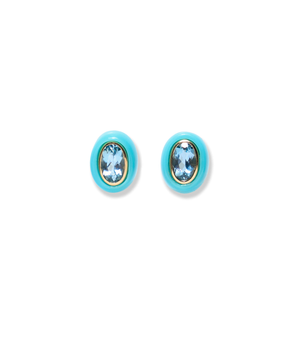 Turquoise and Santa Maria Aquamarine Oval Double Stone Stud