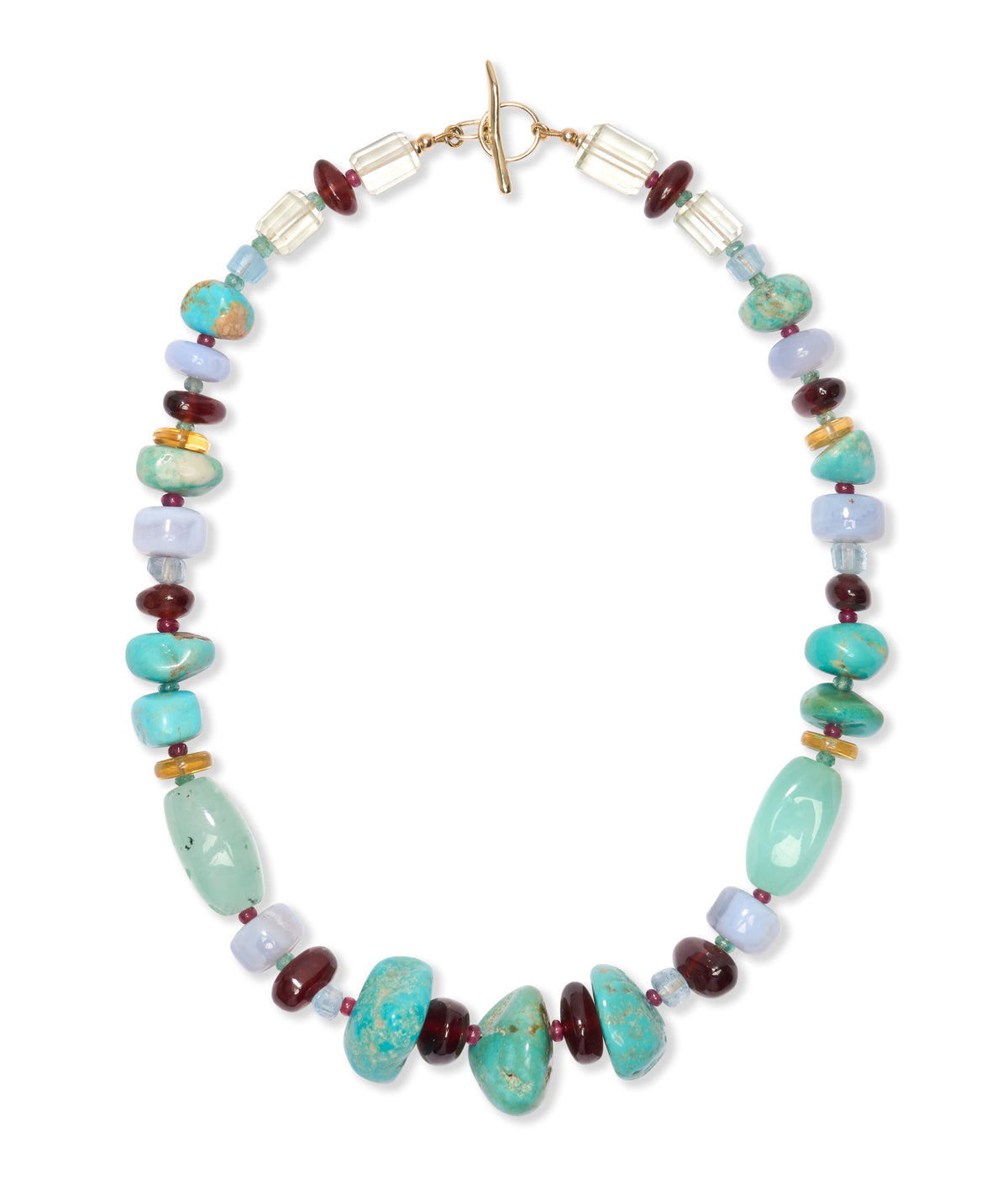 Mixed Turquoise, Garnet, Chrysoprase, Citrine & Semiprecious Stone 14k Gold Necklace