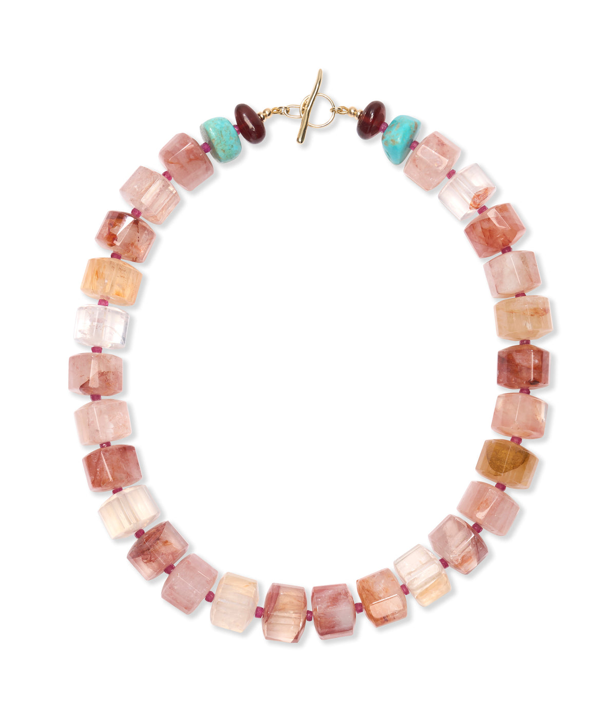 Red Harlequin Quartz & Ruby 14k Gold Necklace