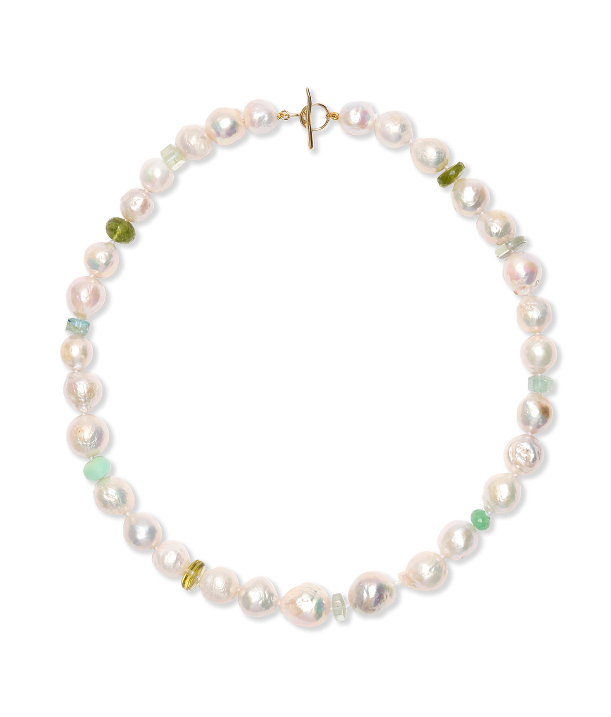 Short Pearl & Semiprecious Stone 14k Gold Necklace
