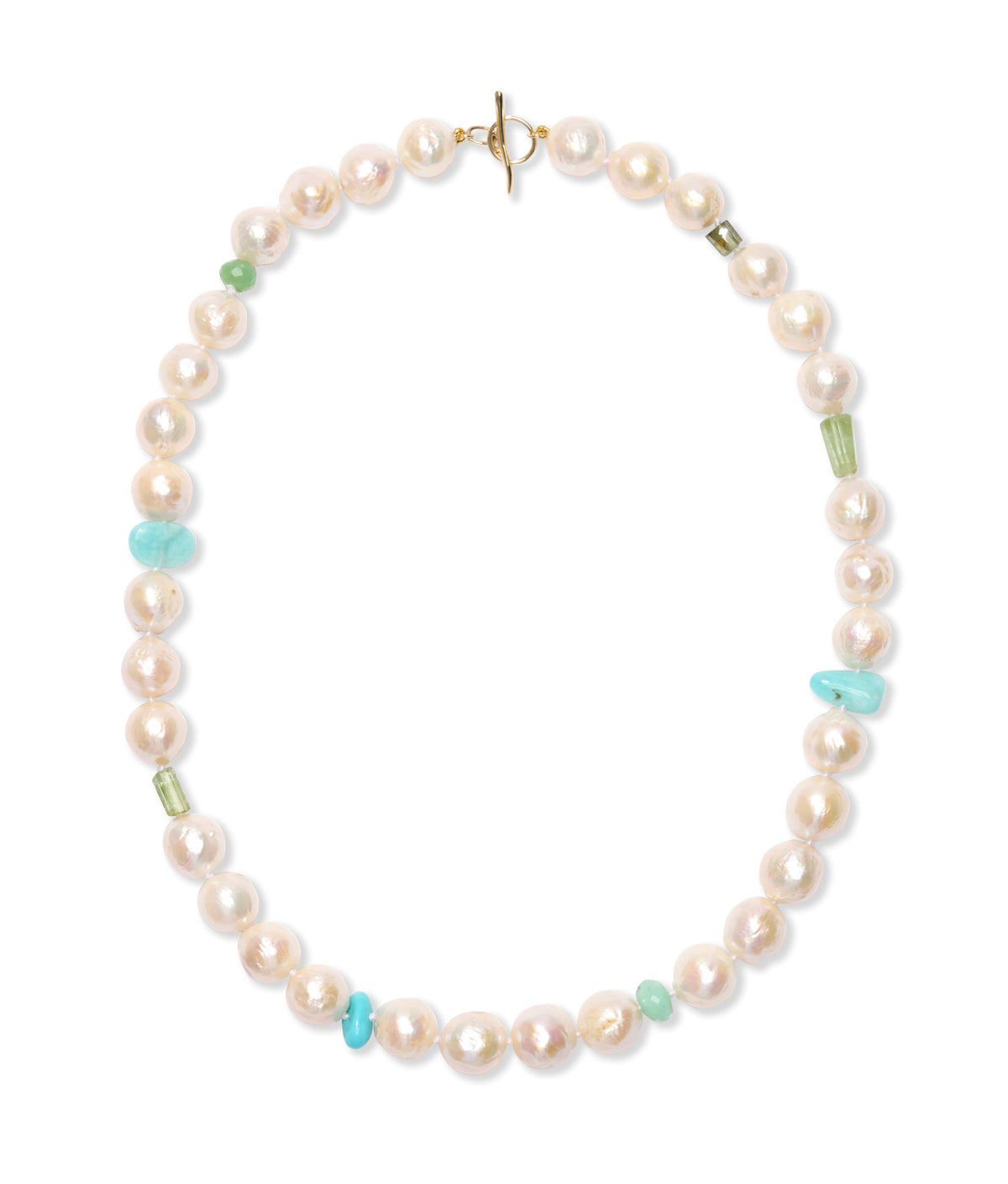 Pearl, Larimar & Turquoise 14k Gold Necklace