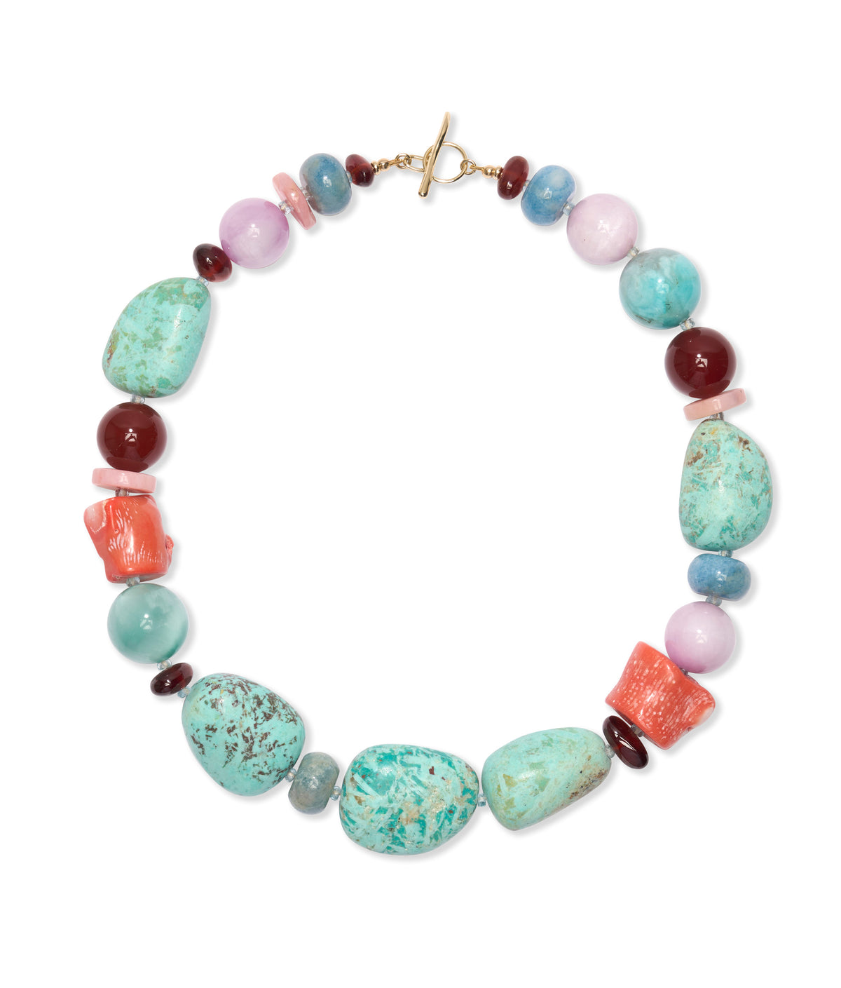 Mixed Turquoise, Kunzite, Garnet & Semiprecious Stone 14k Gold Necklace
