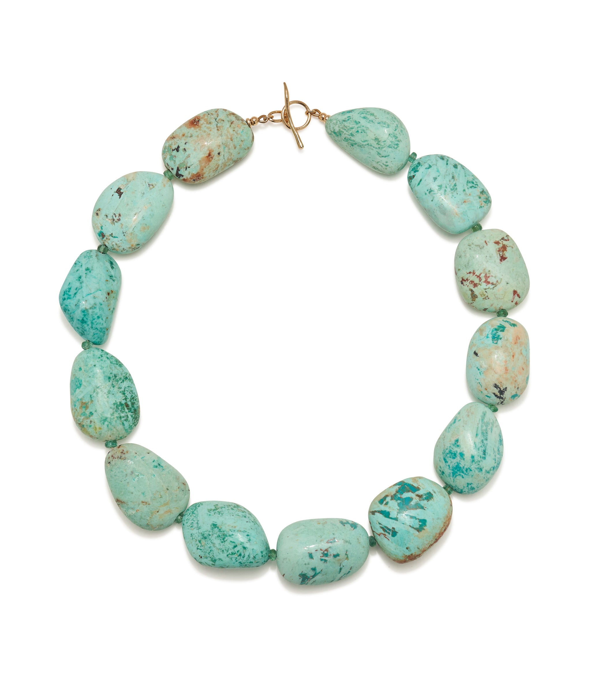 Large Peruvian Turquoise & Emerald 14k Gold Necklace