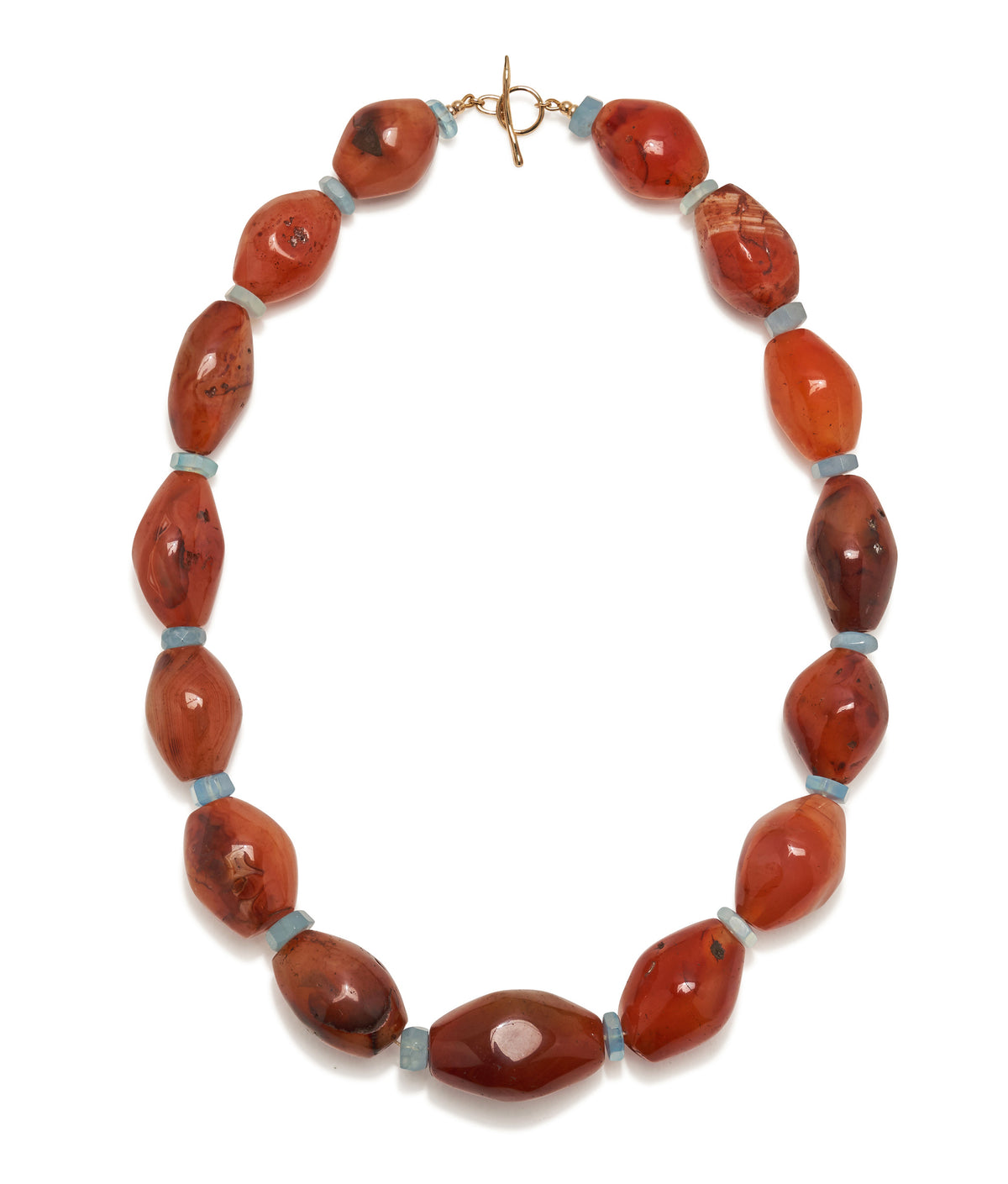 Antique Afghan Carnelian & Aquamarine 14k Gold Necklace