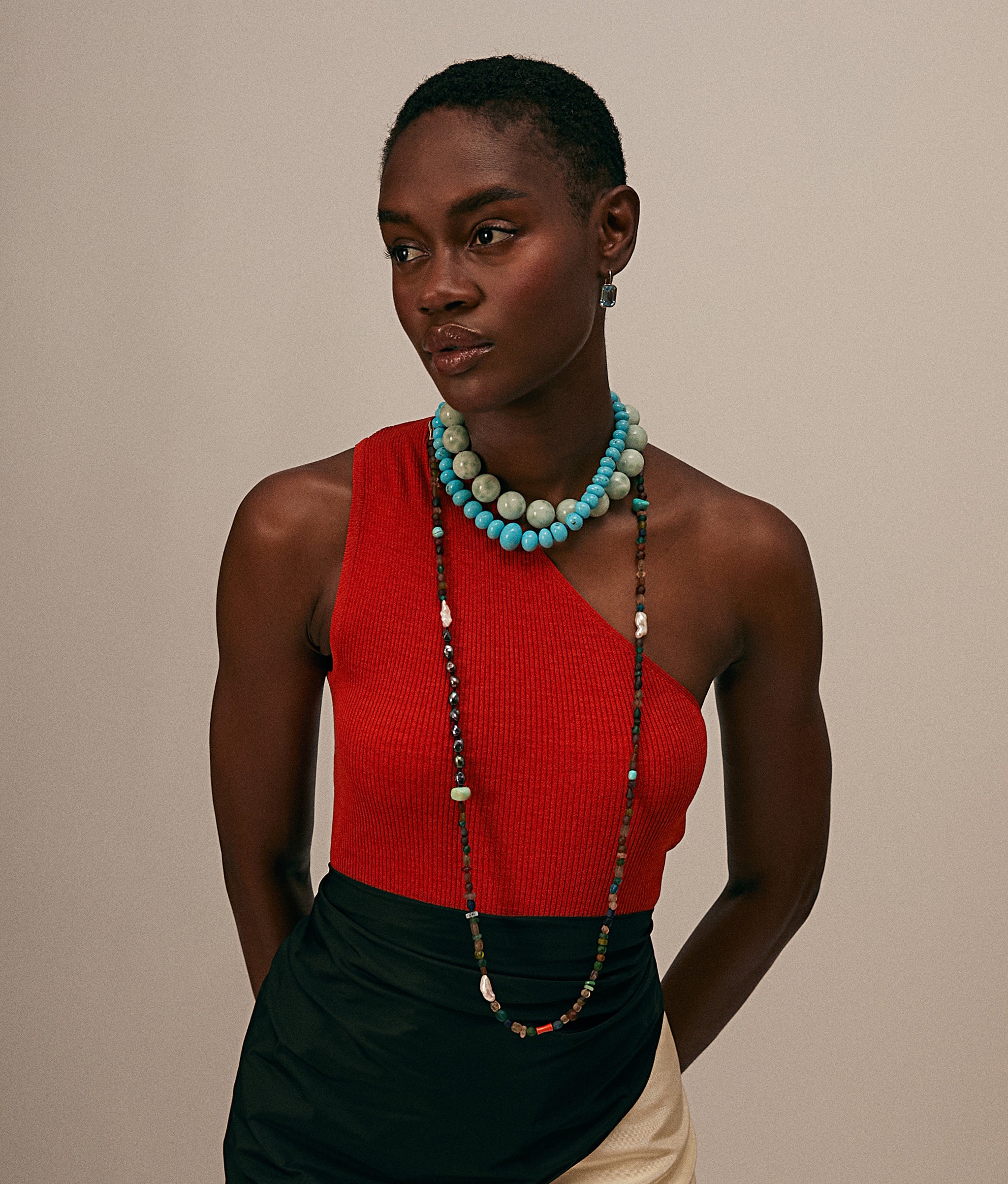 14k Gold Cabana Necklace in Moroccan Glass & Semiprecious Stones