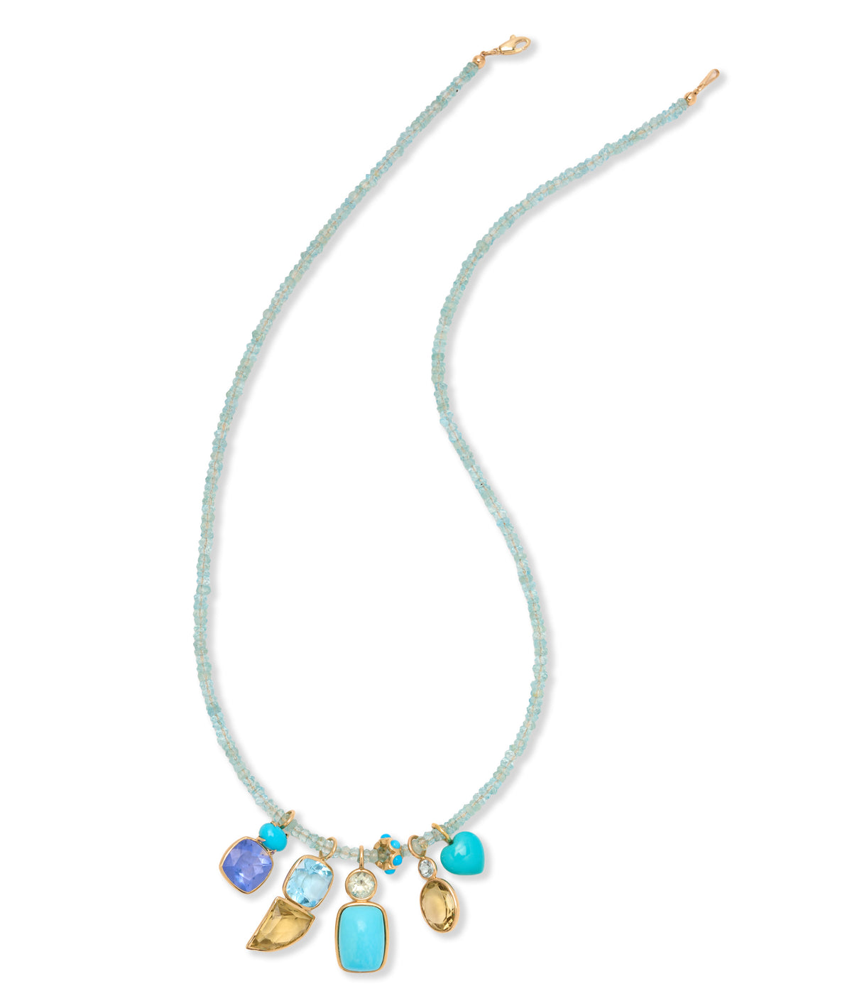 Double 14k Gold Necklace Charm in Turquoise & Fluorite