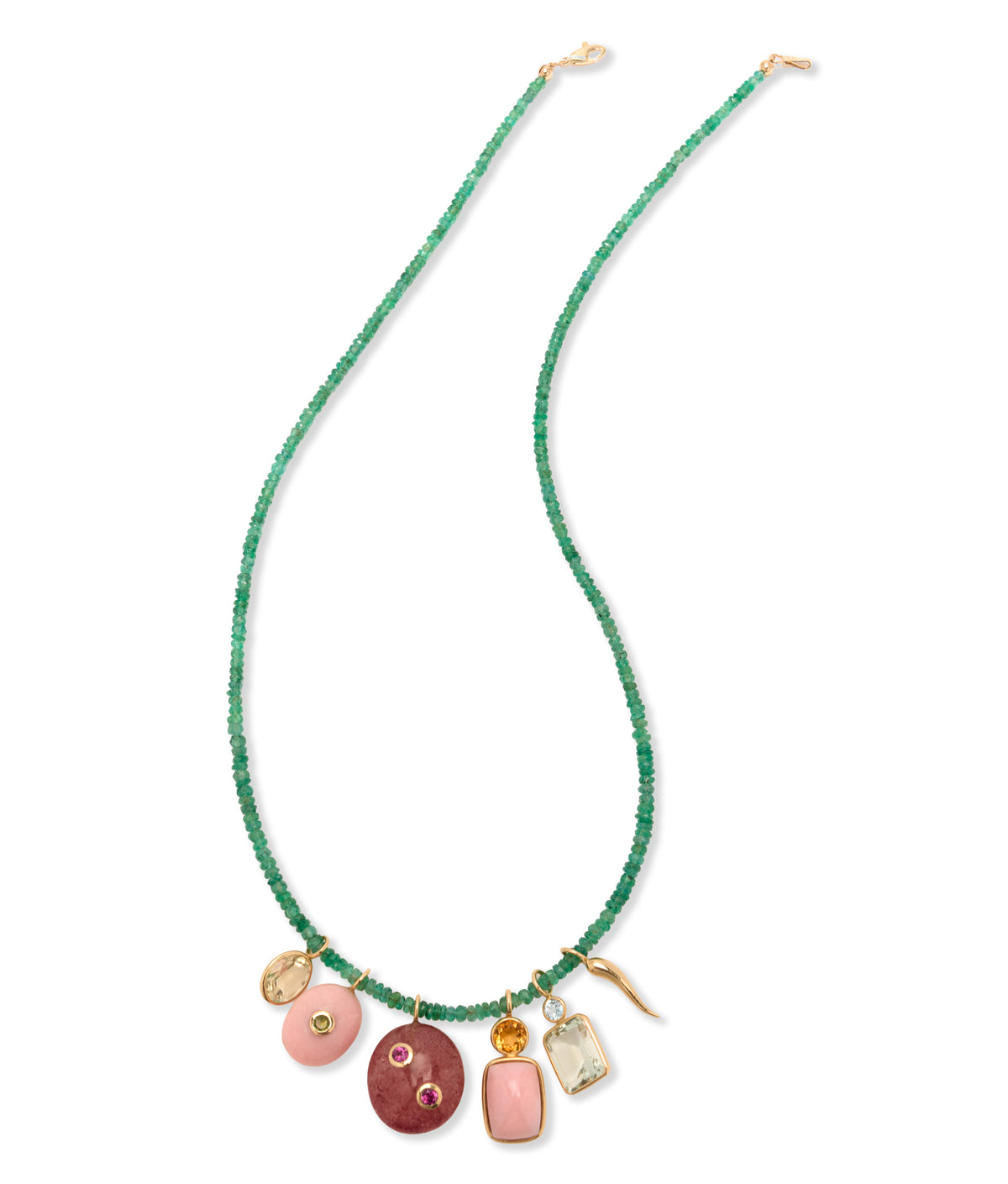 Pink Opal Oval & Peridot 14k Gold Necklace Charm