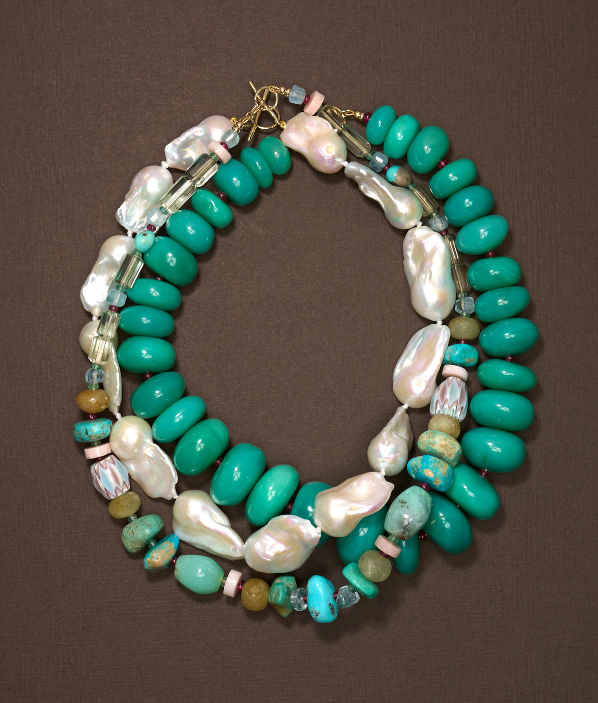 Chrysoprase & Ruby 14k Gold Necklace